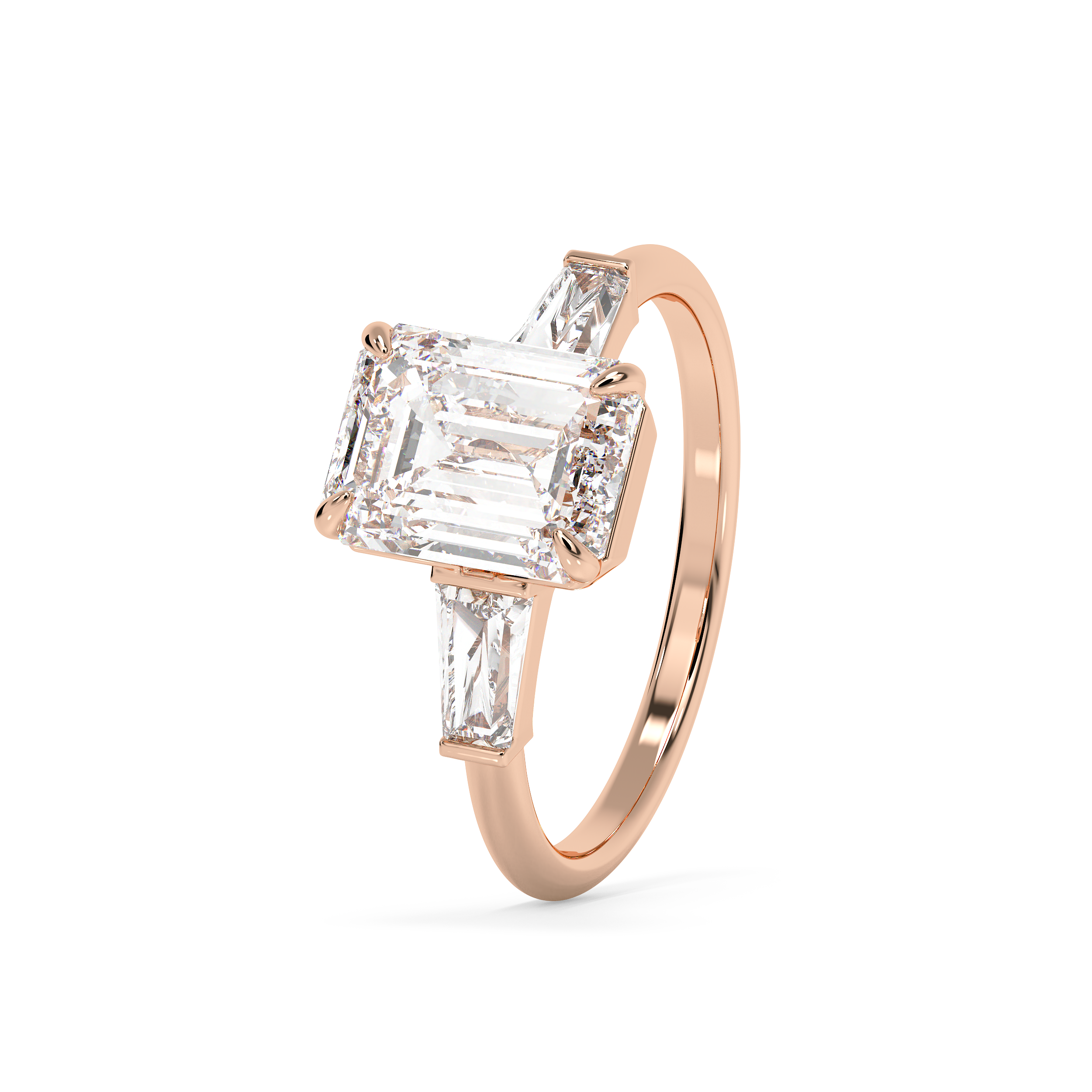 Emerald Three Stone Lab Grown Diamond Engagement Ring
