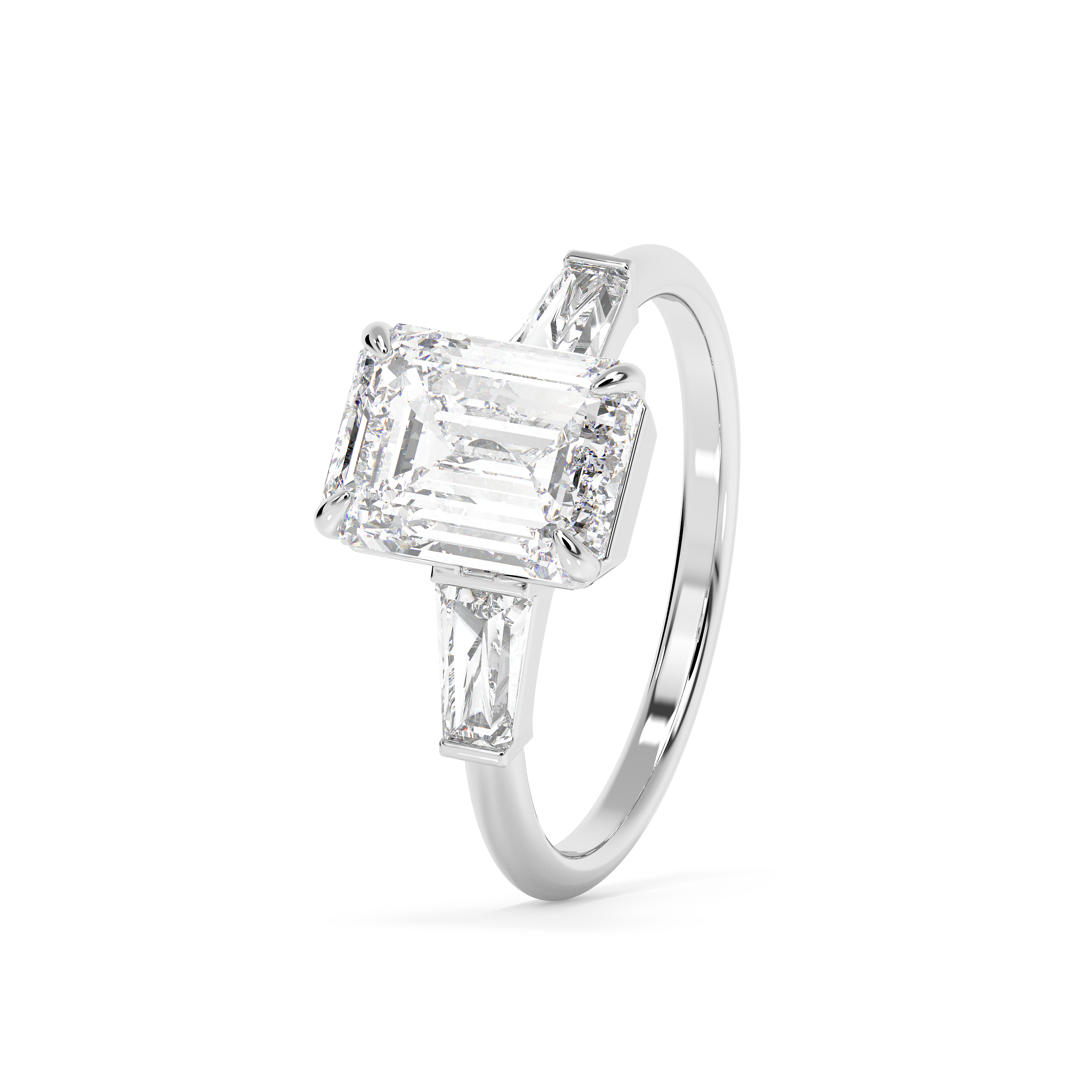 Emerald Three Stone Lab Grown Diamond Engagement Ring