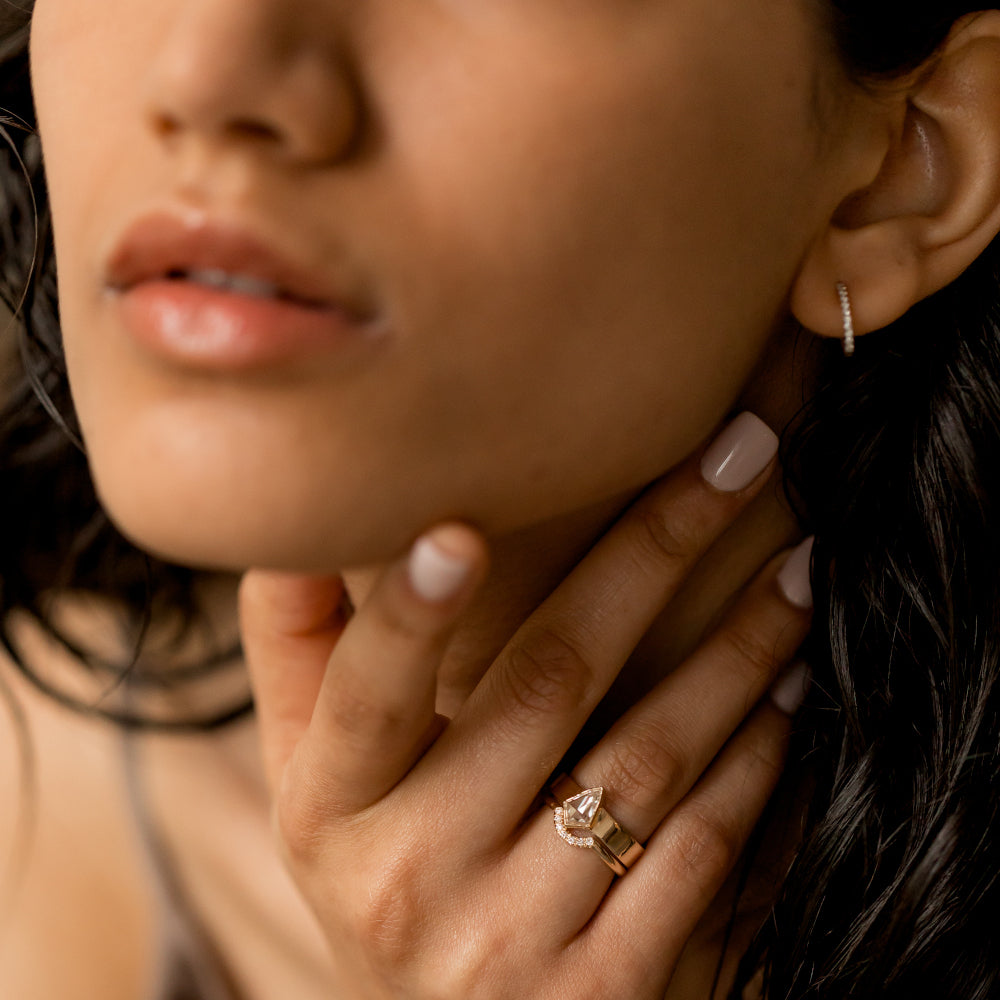 Half Eternity Wedding Band Featuring 0.088 TCW Marquise Moissanite 8