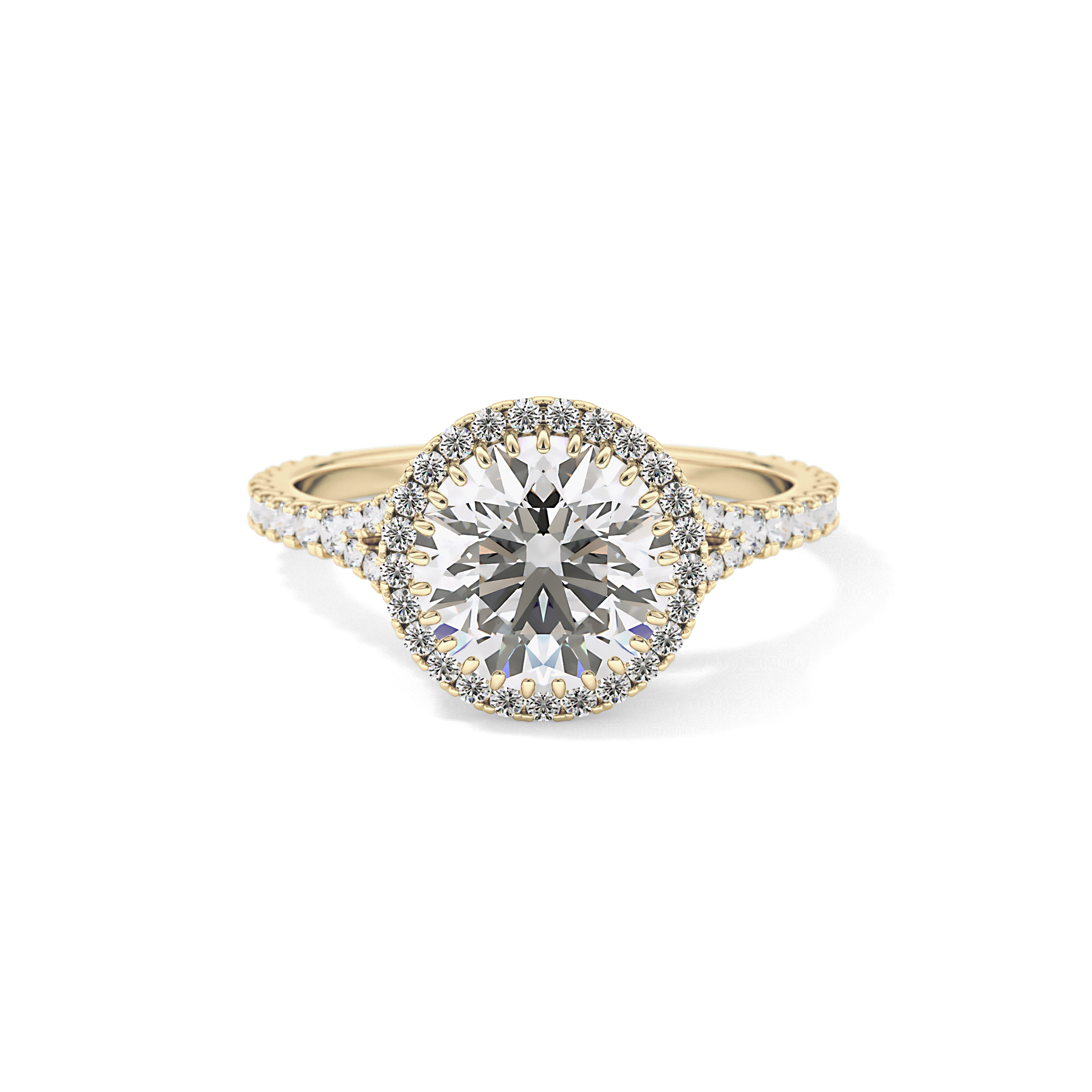 Round Halo & Pave Split Shank Lab Grown Diamond Engagement Ring