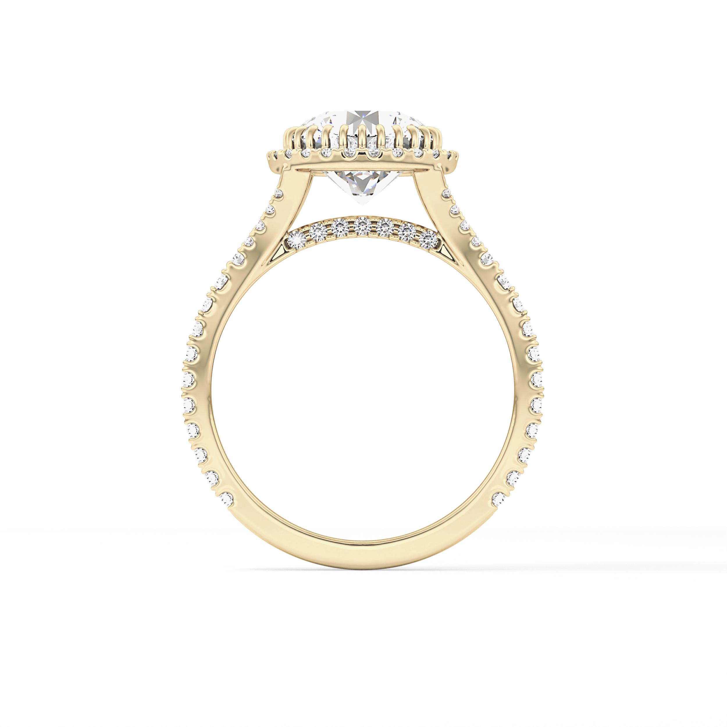 Round Halo & Pave Split Shank Lab Grown Diamond Engagement Ring