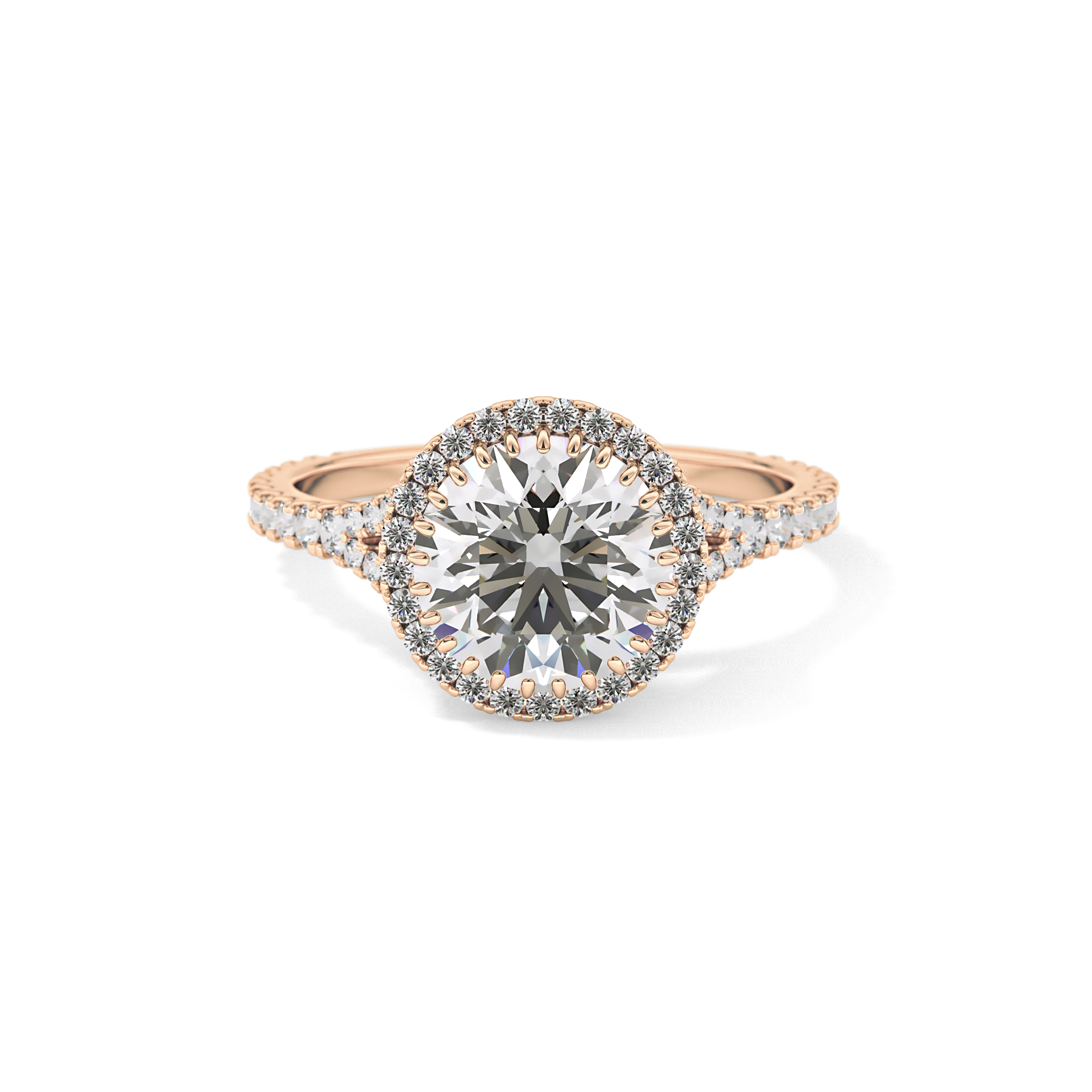 Round Halo & Pave Split Shank Lab Grown Diamond Engagement Ring