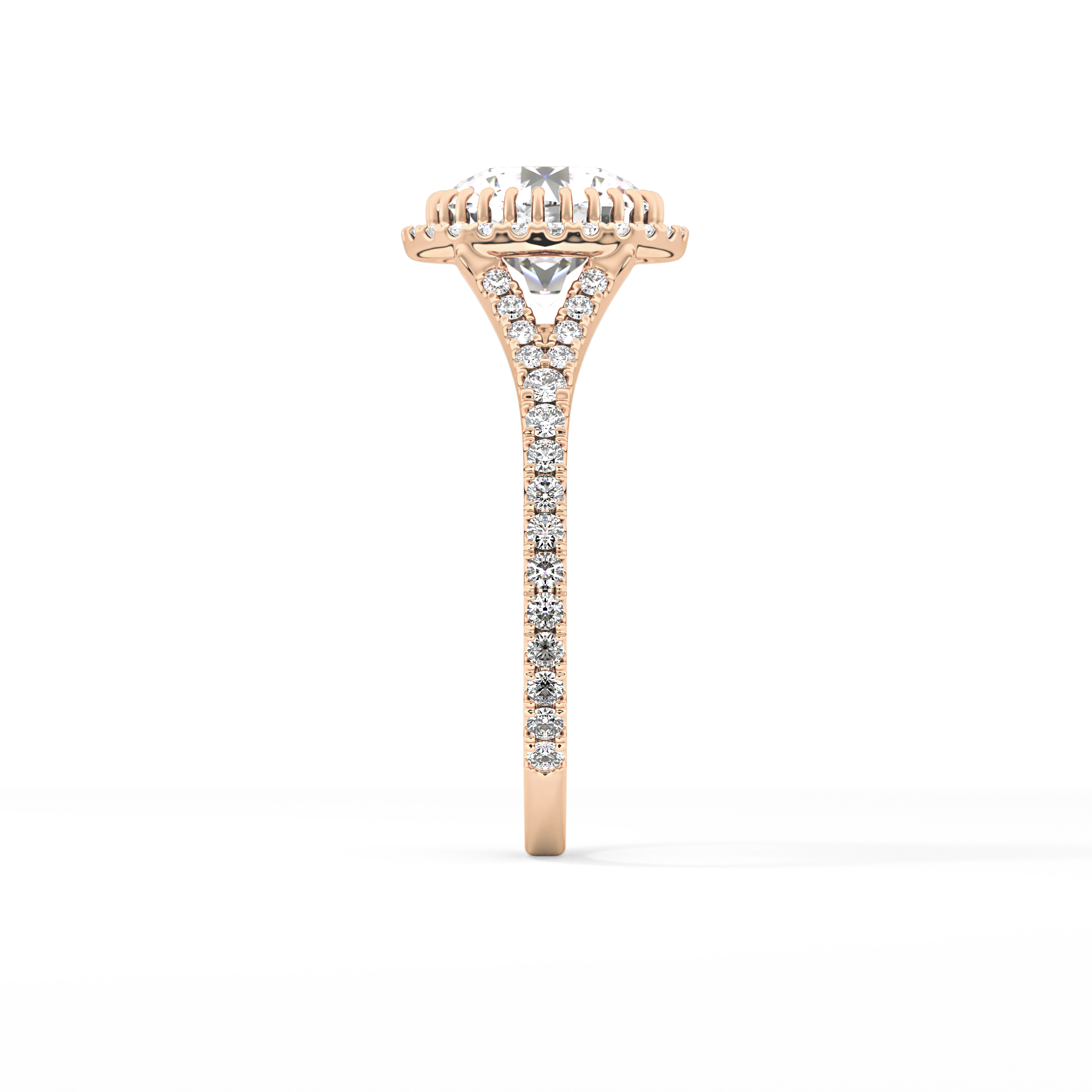 Round Halo & Pave Split Shank Lab Grown Diamond Engagement Ring