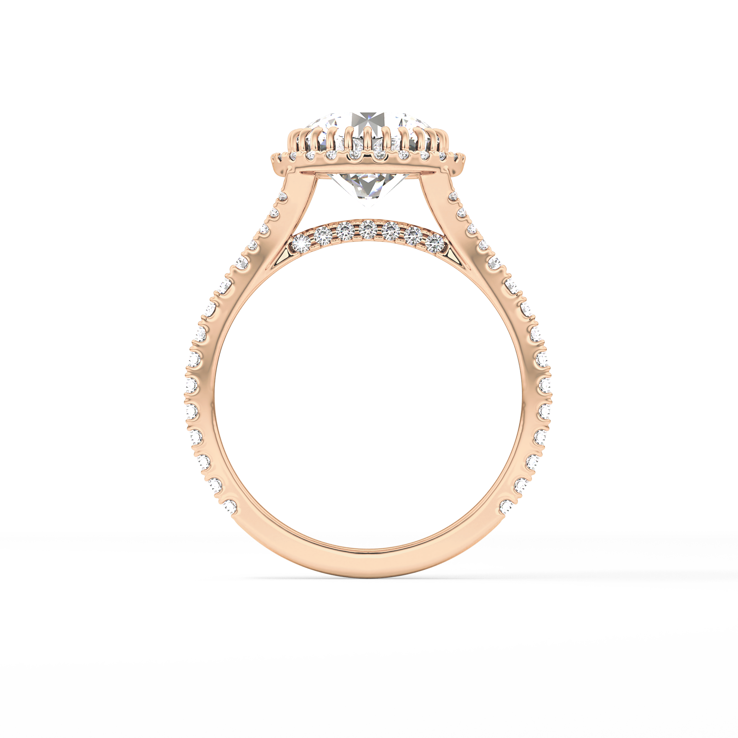 Round Halo & Pave Split Shank Lab Grown Diamond Engagement Ring