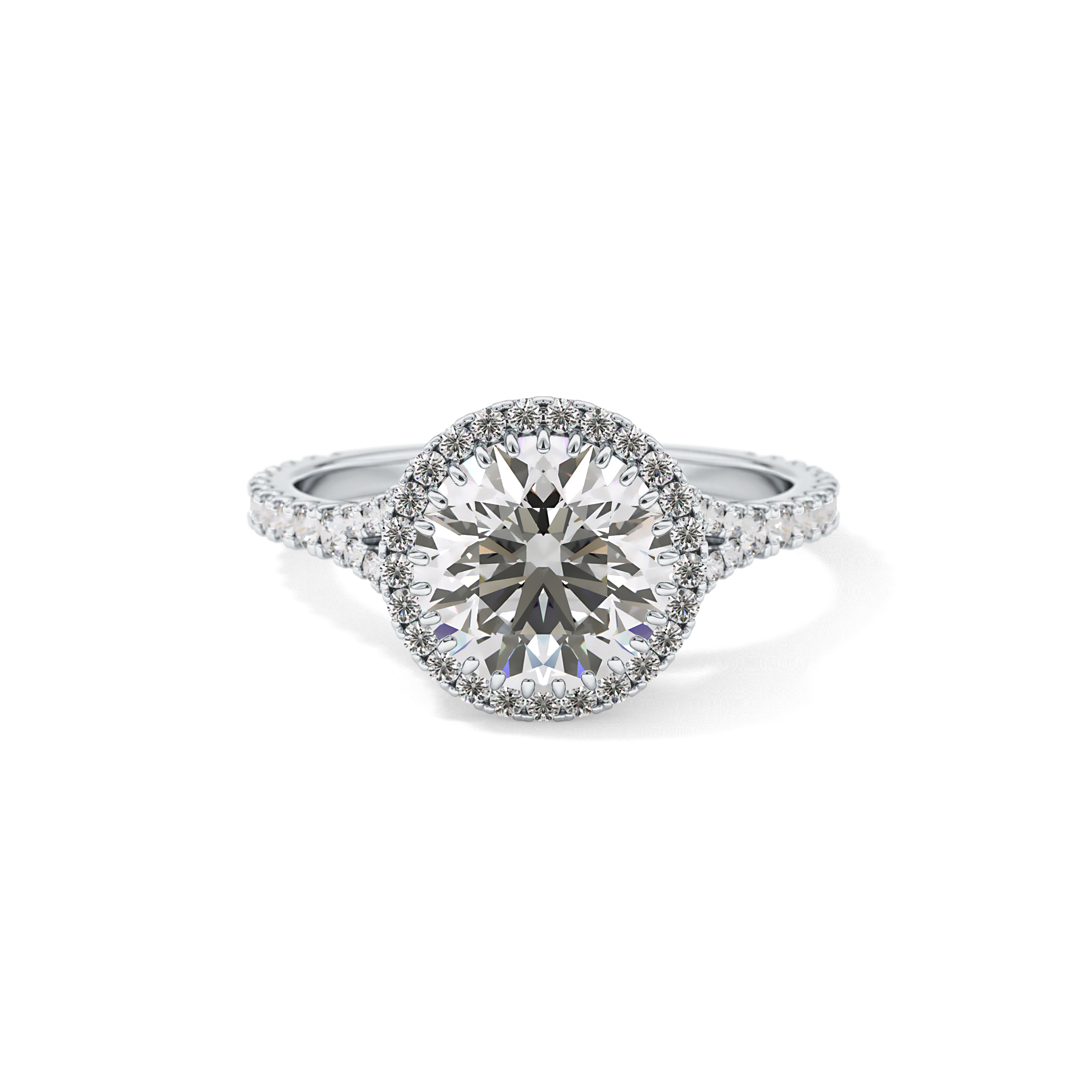 Round Halo & Pave Split Shank Lab Grown Diamond Engagement Ring