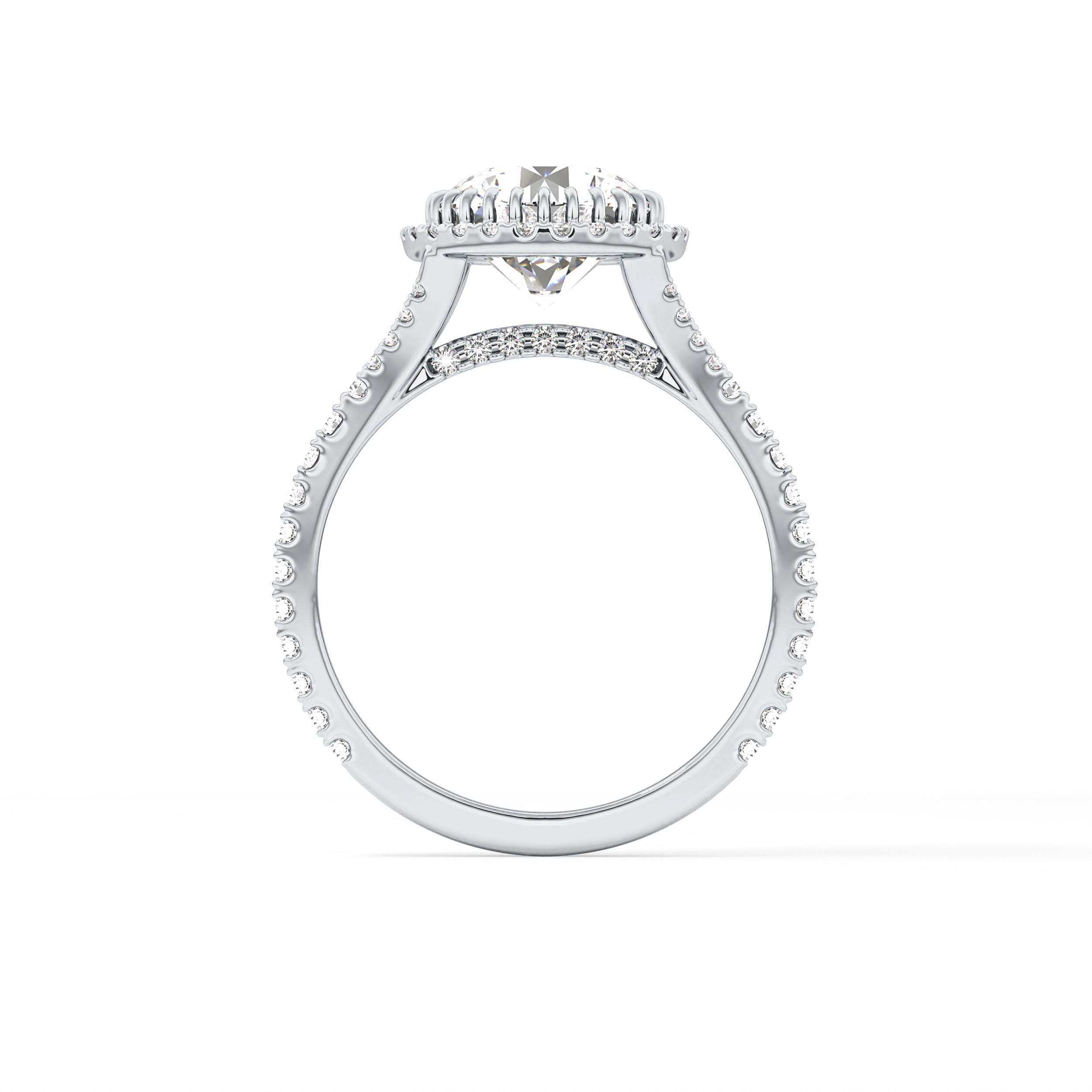 Round Halo & Pave Split Shank Lab Grown Diamond Engagement Ring