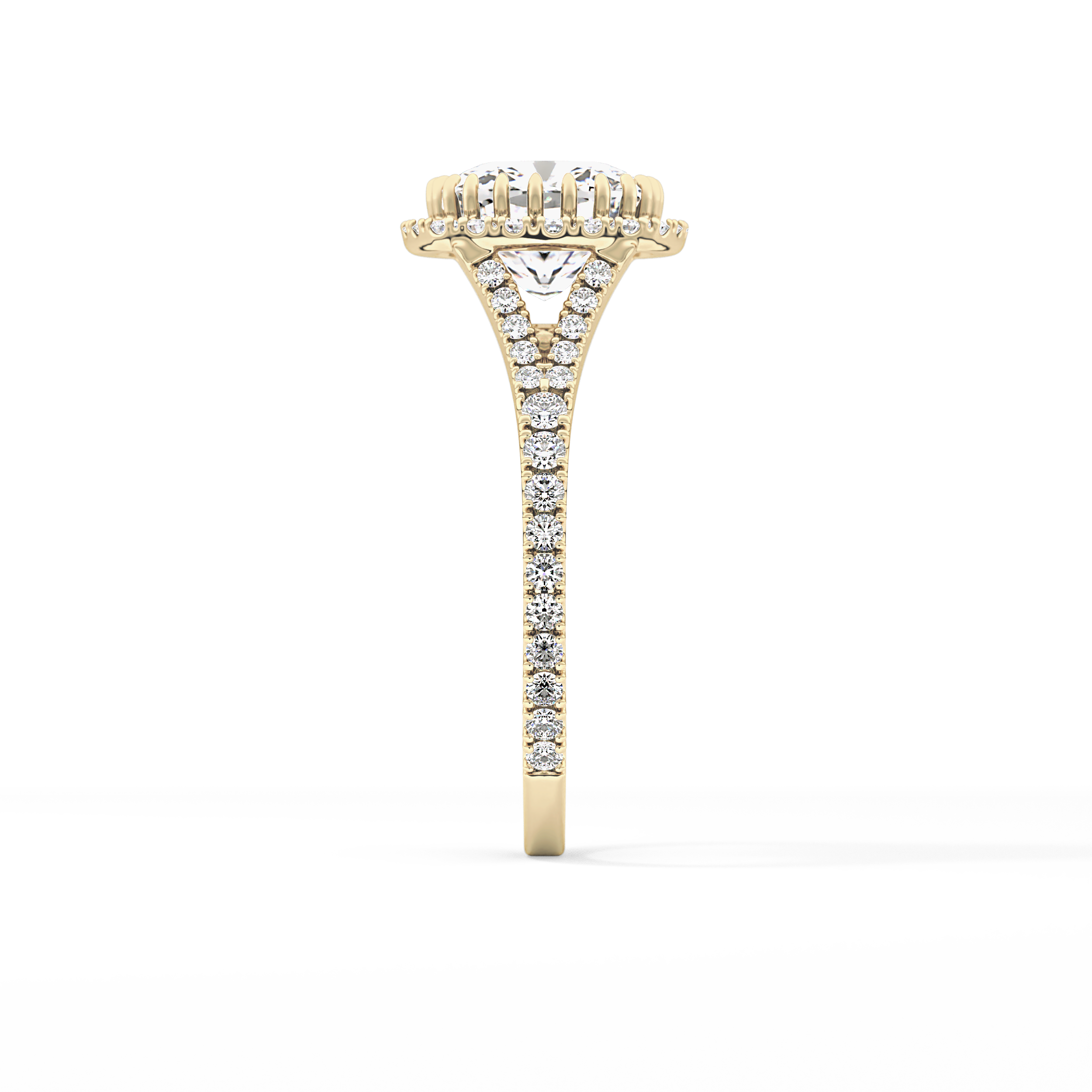 Cushion Halo & Pave Split Shank Lab Grown Diamond Engagement Ring