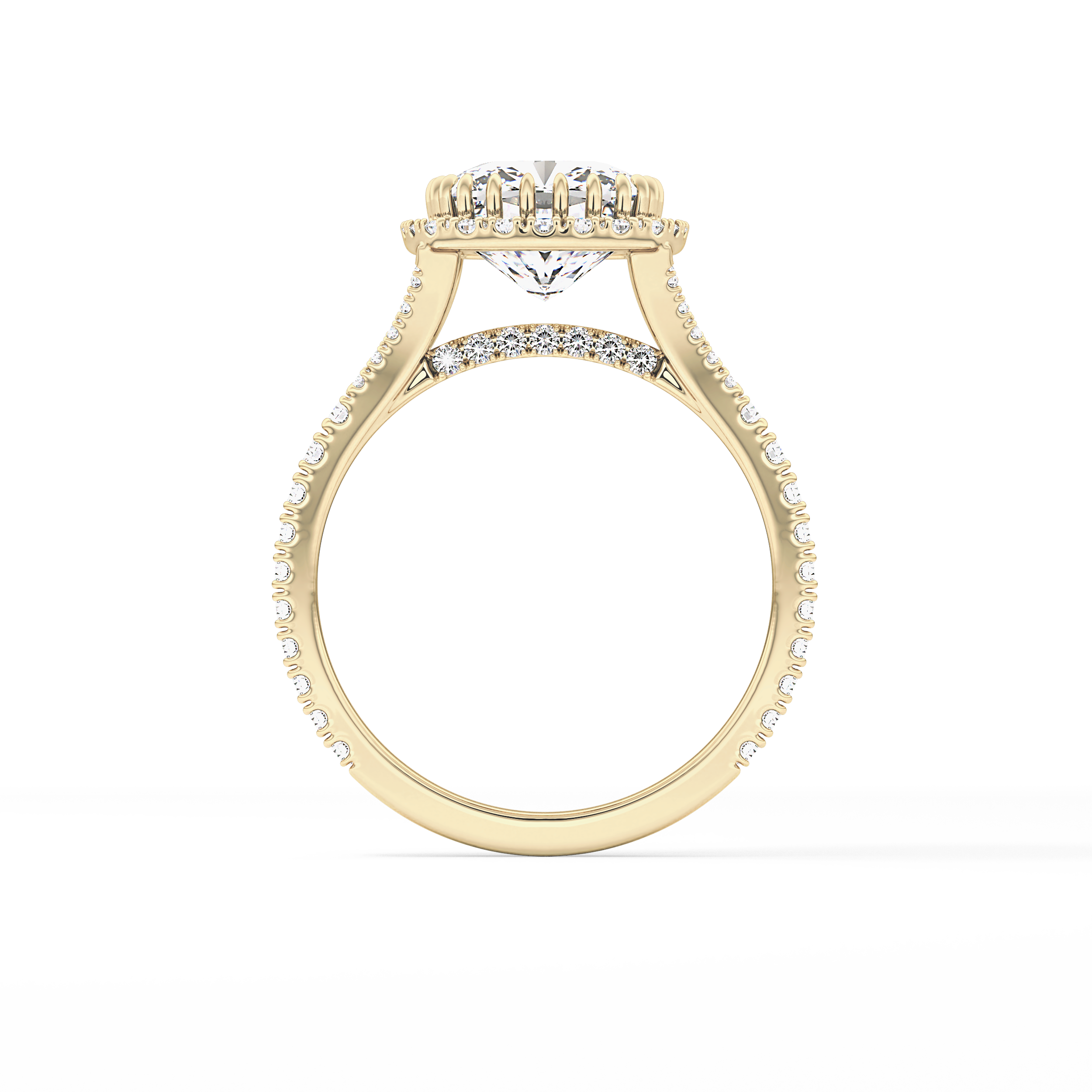 Cushion Halo & Pave Split Shank Lab Grown Diamond Engagement Ring