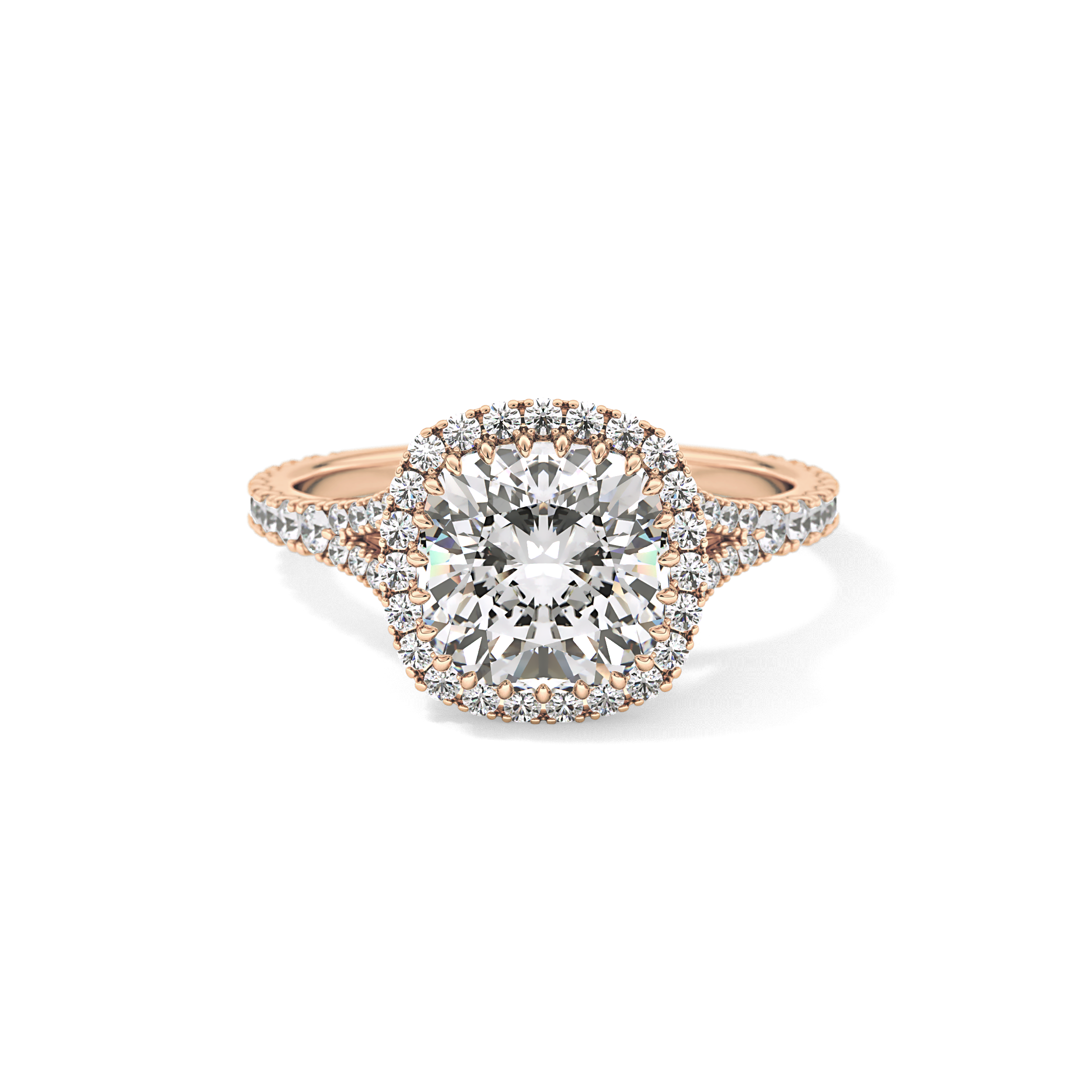 Cushion Halo & Pave Split Shank Lab Grown Diamond Engagement Ring