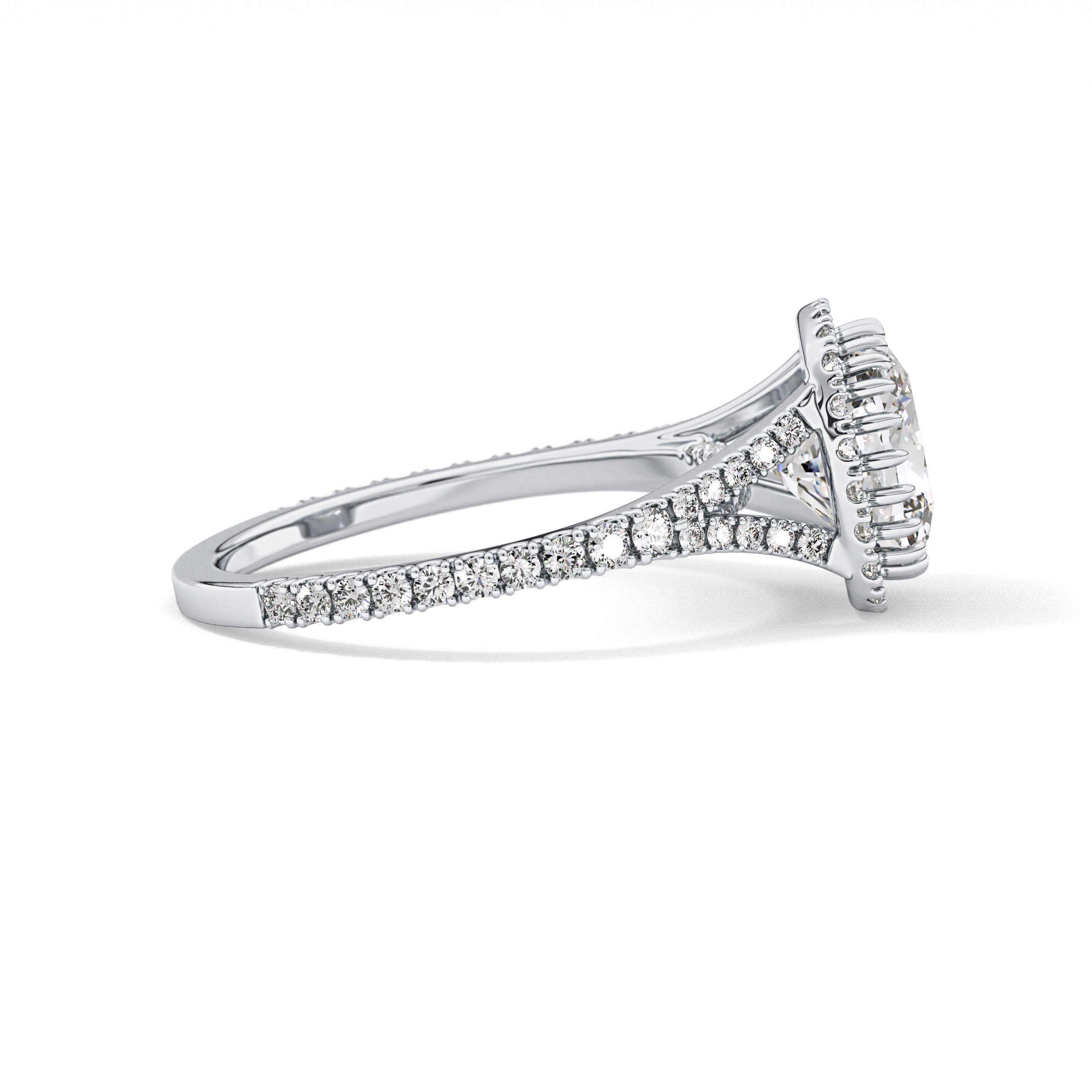 Cushion Halo & Pave Split Shank Lab Grown Diamond Engagement Ring
