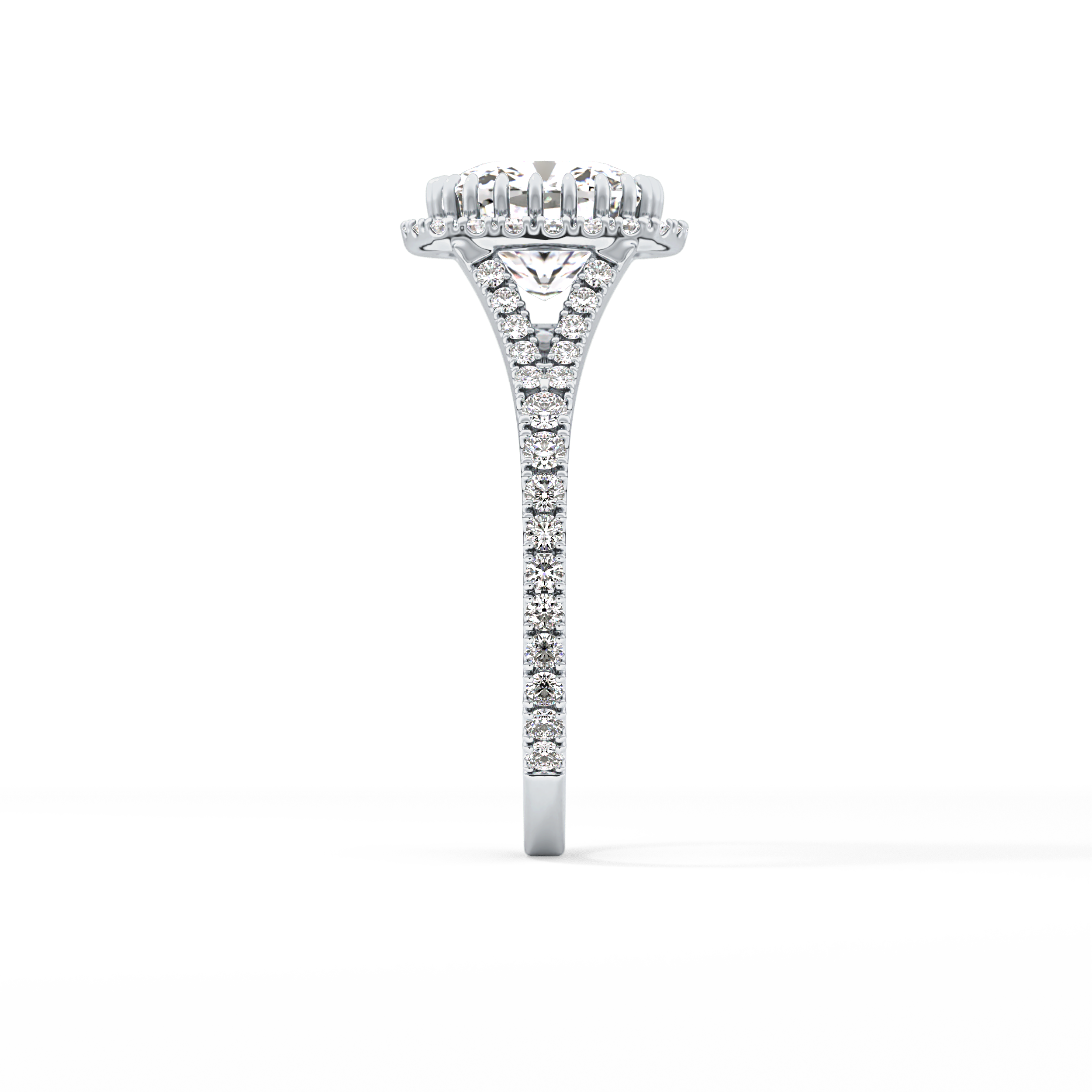 Cushion Halo & Pave Split Shank Lab Grown Diamond Engagement Ring