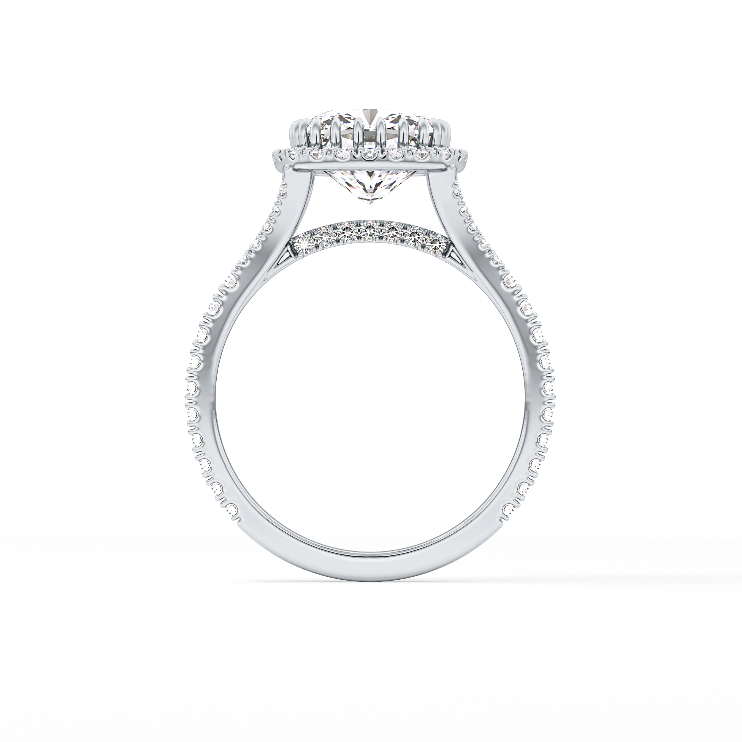 Cushion Halo & Pave Split Shank Lab Grown Diamond Engagement Ring