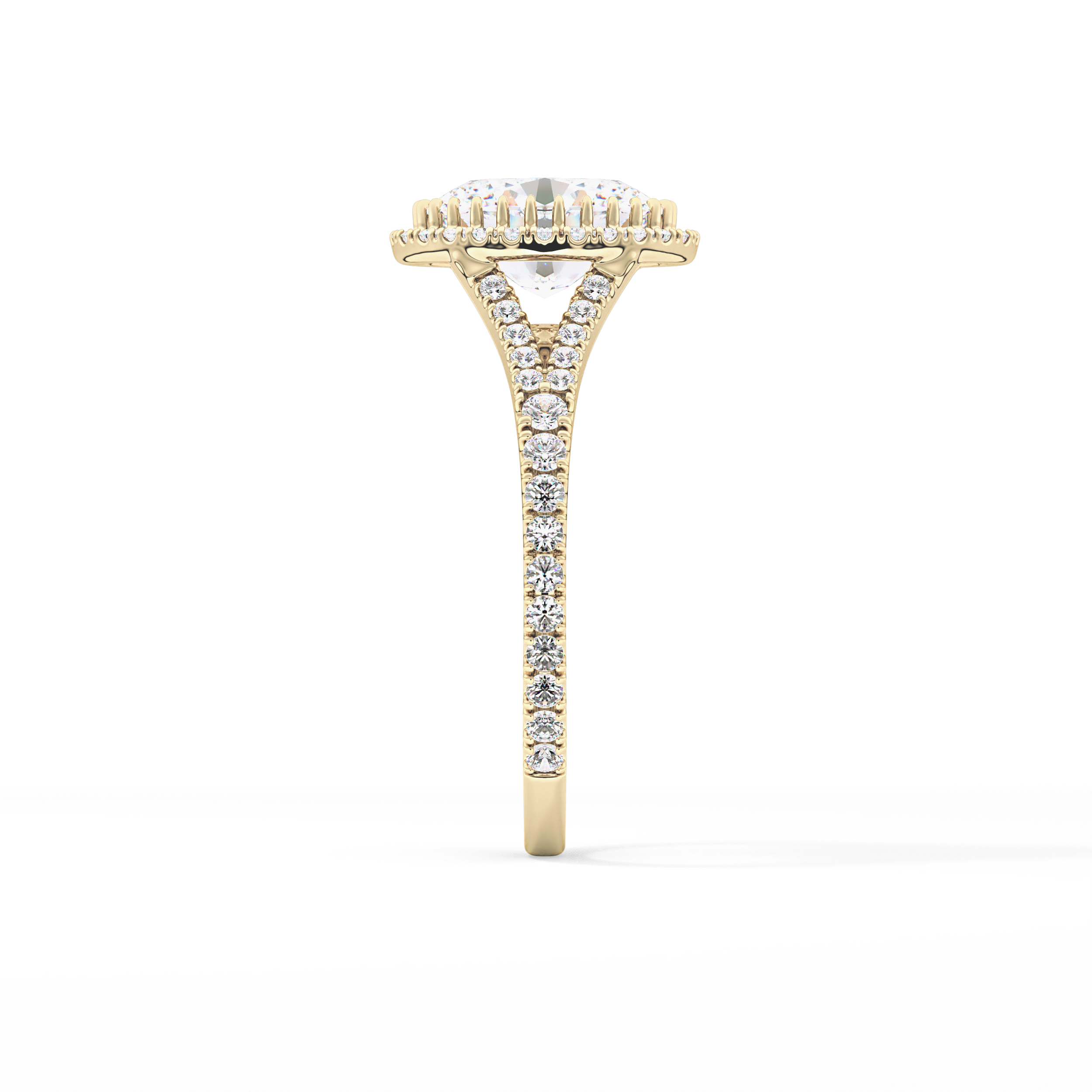 Oval Halo & Pave Split Shank Lab Grown Diamond Engagement Ring