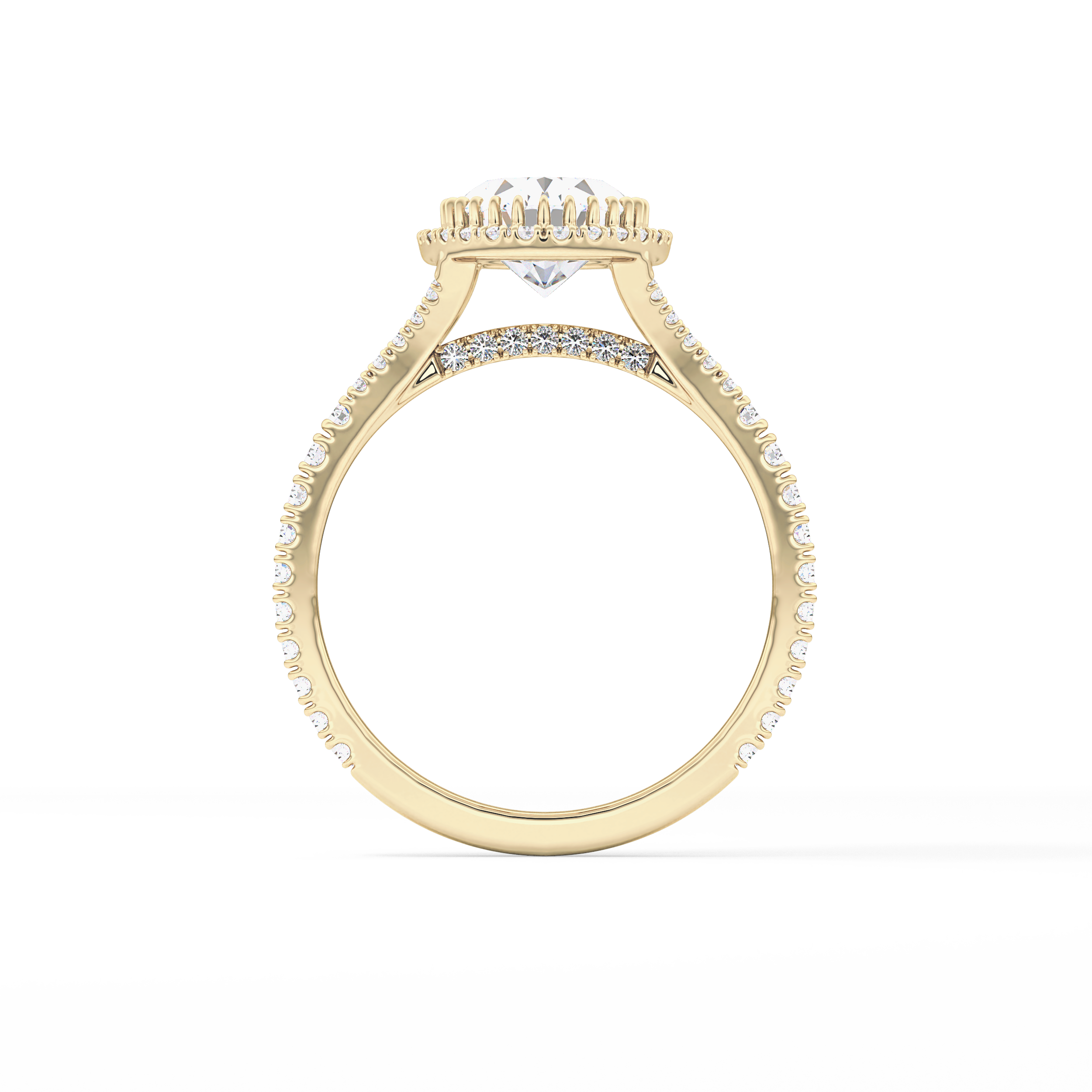 Oval Halo & Pave Split Shank Lab Grown Diamond Engagement Ring