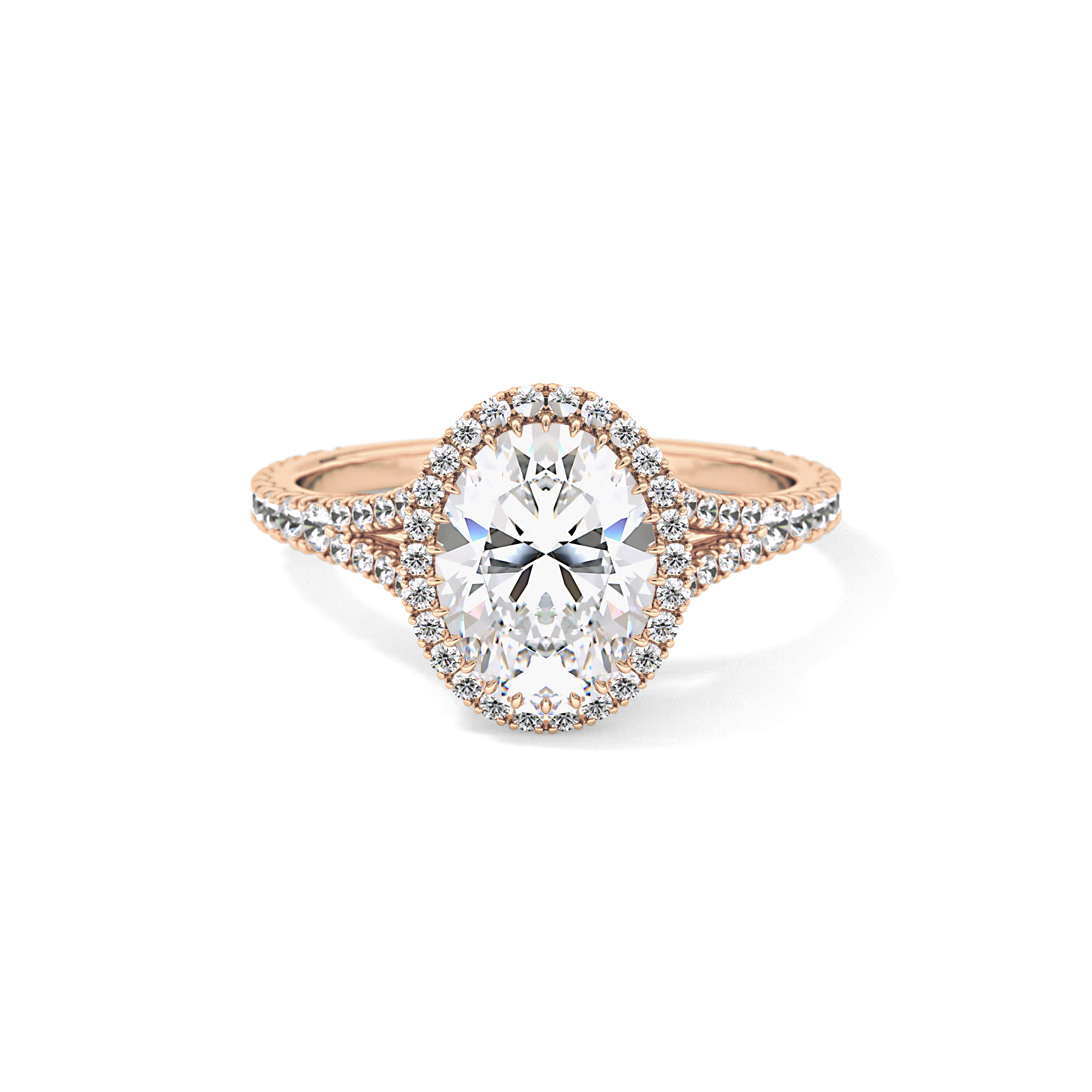Oval Halo & Pave Split Shank Lab Grown Diamond Engagement Ring