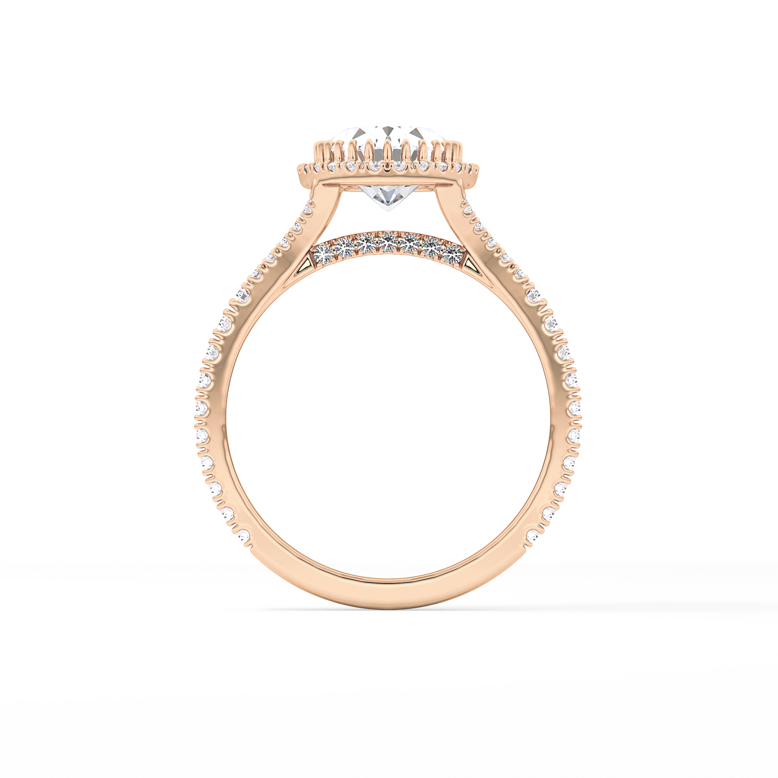 Oval Halo & Pave Split Shank Lab Grown Diamond Engagement Ring