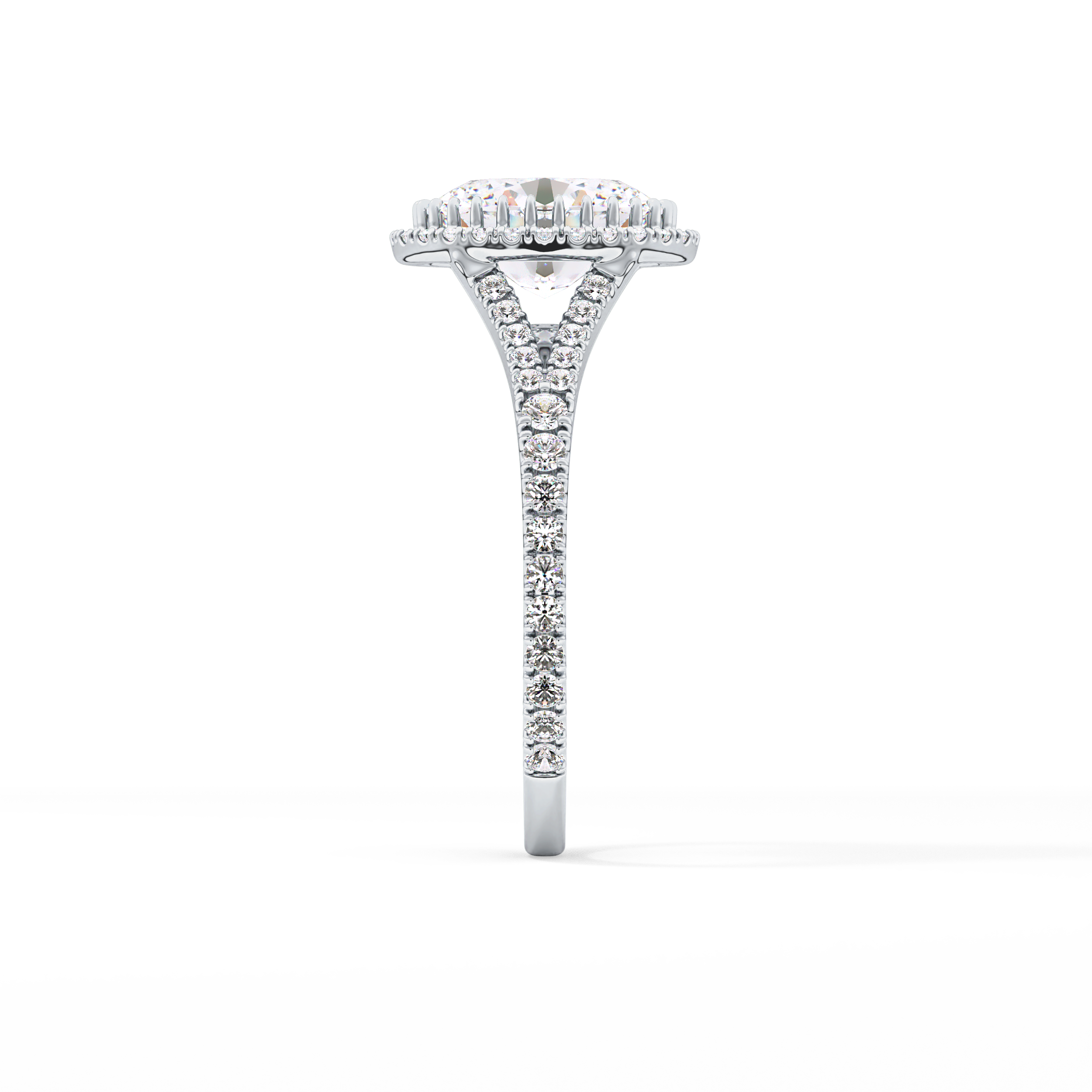 Oval Halo & Pave Split Shank Lab Grown Diamond Engagement Ring