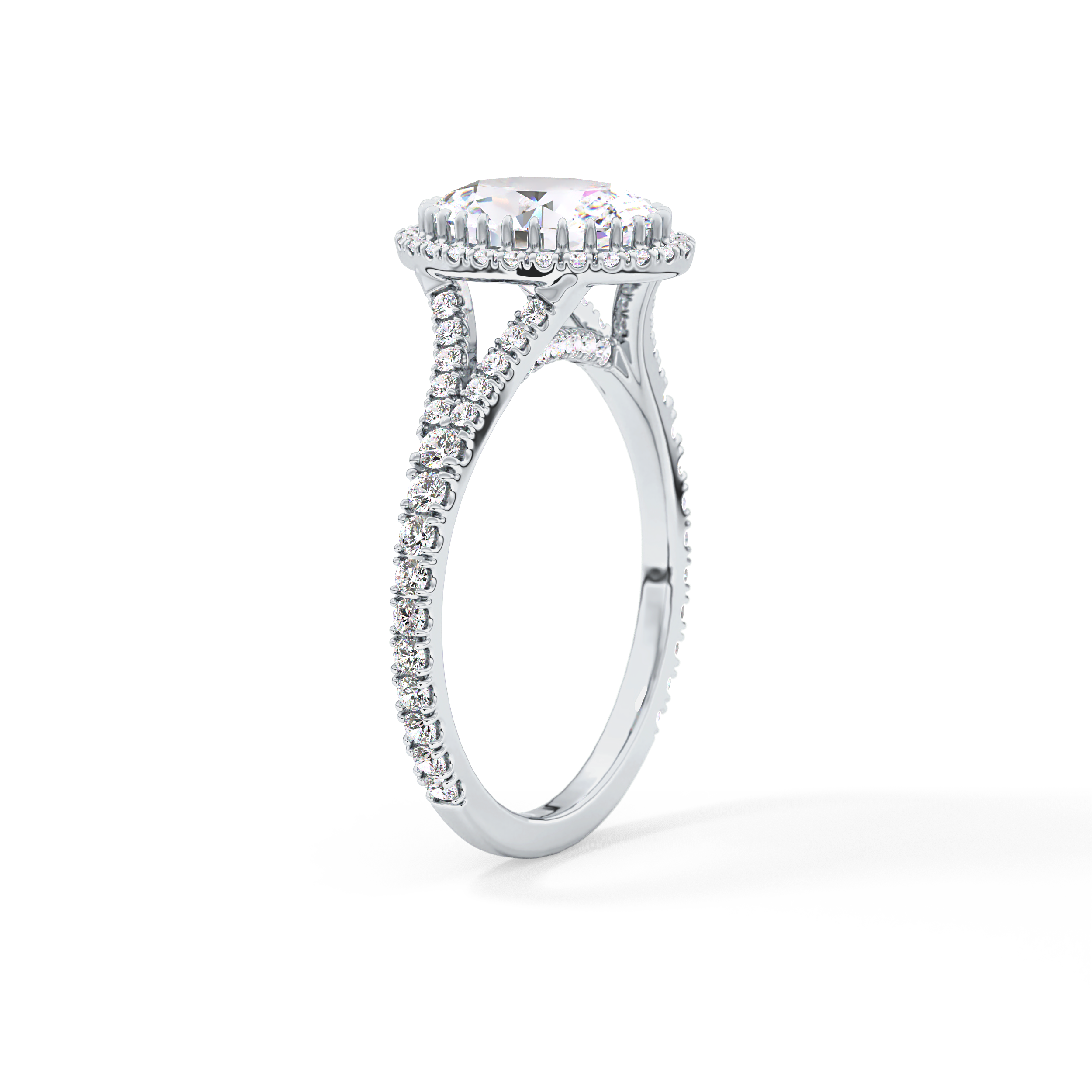 Oval Halo & Pave Split Shank Lab Grown Diamond Engagement Ring