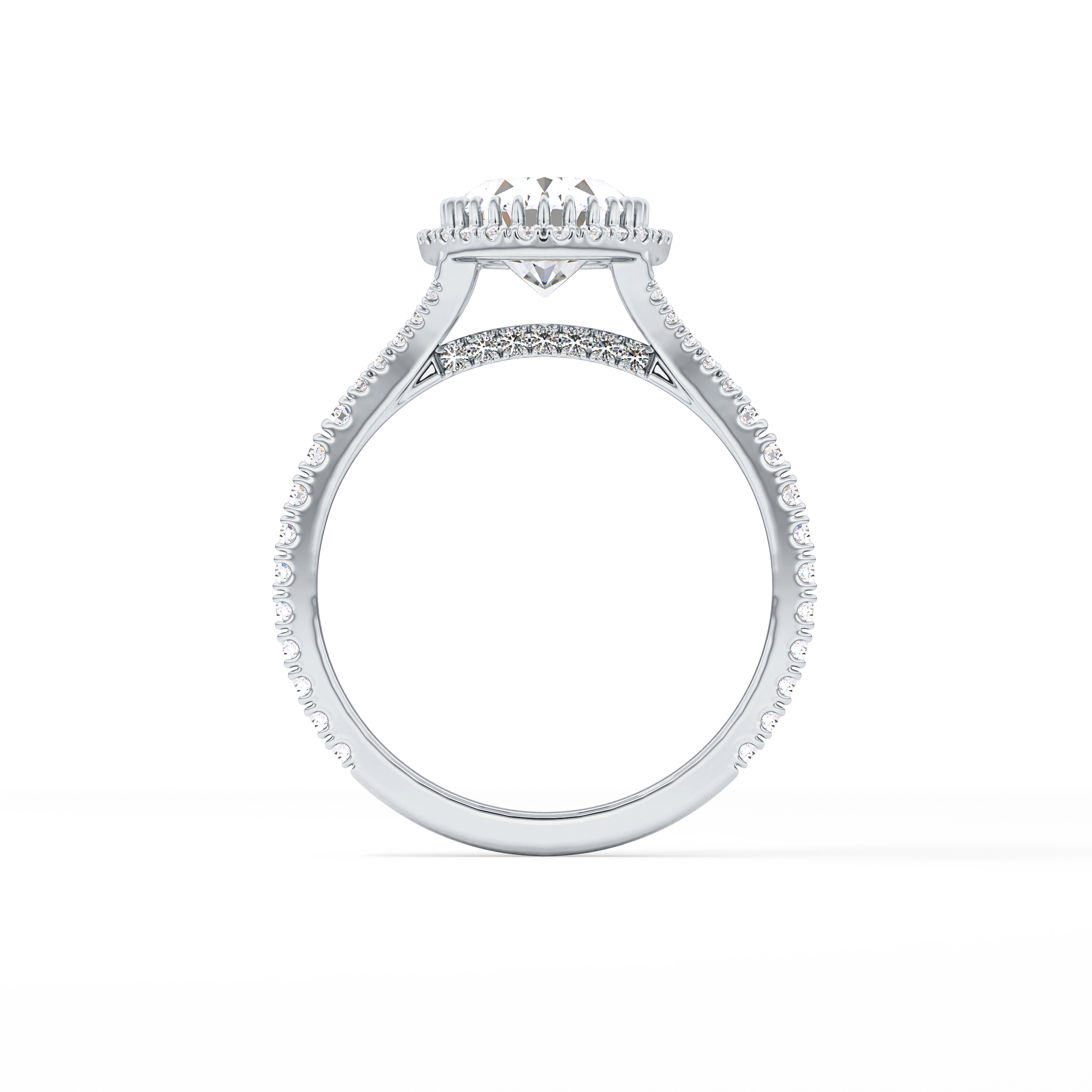 Oval Halo & Pave Split Shank Lab Grown Diamond Engagement Ring