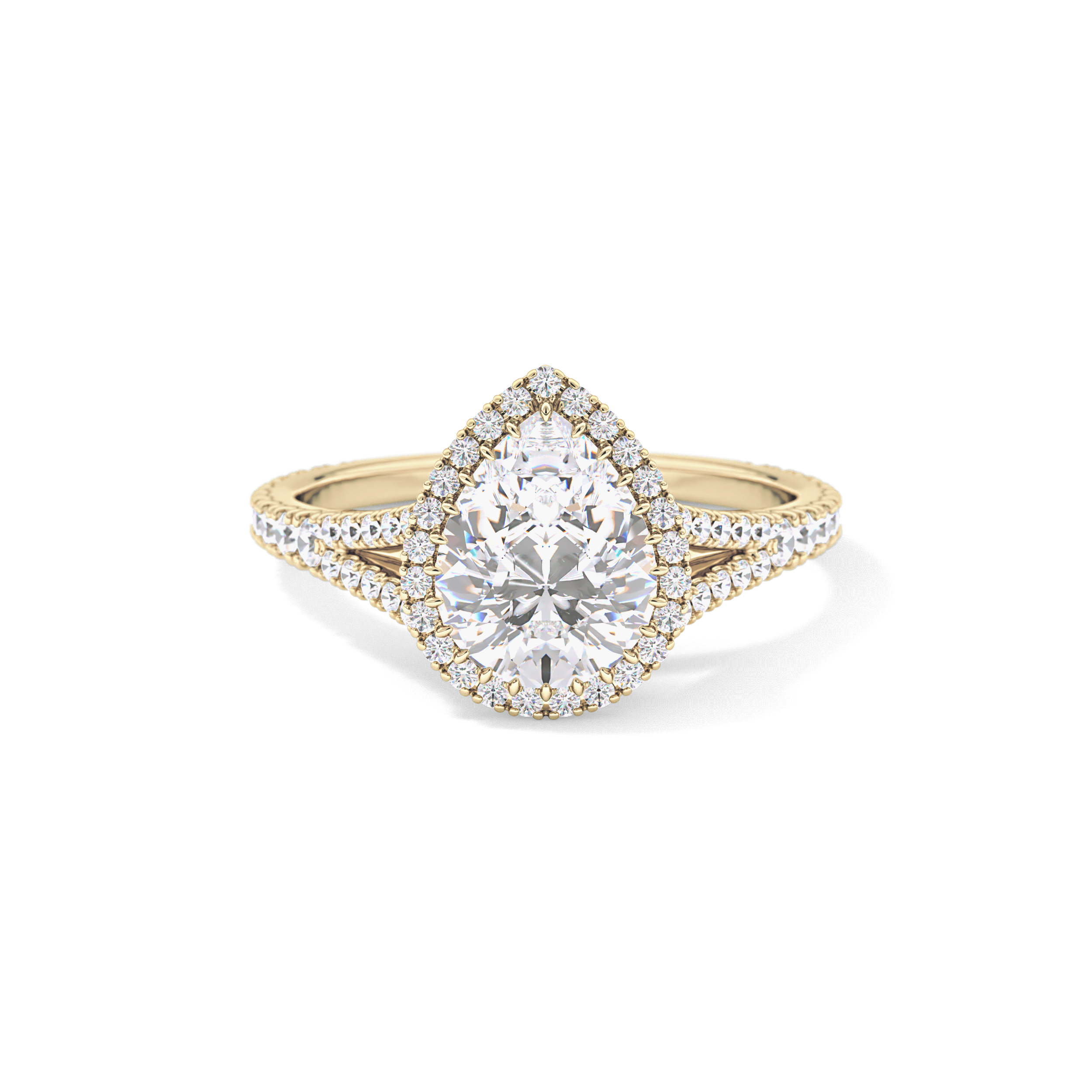 Pear Halo & Pave Split Shank Lab Grown Diamond Engagement Ring