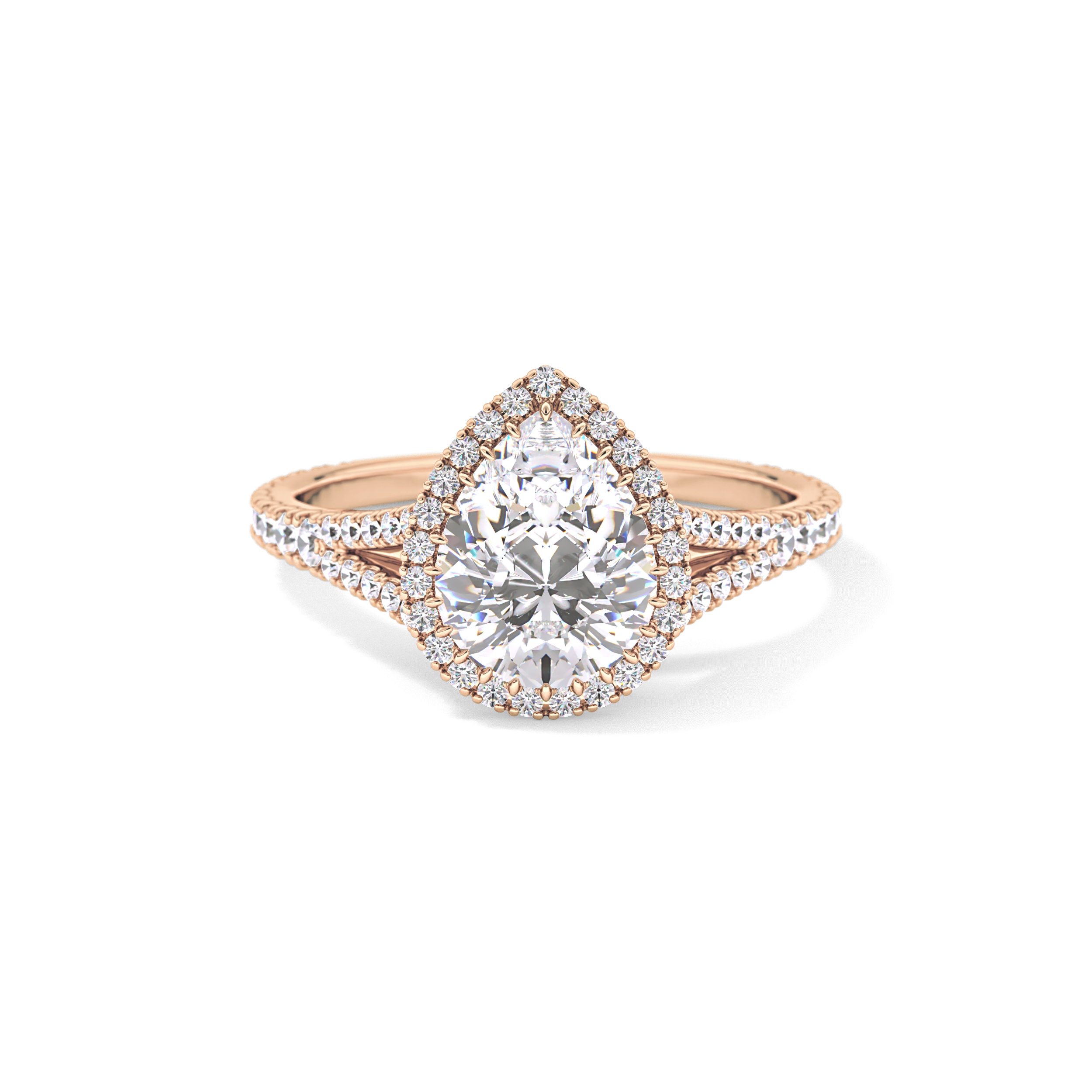 Pear Halo & Pave Split Shank Lab Grown Diamond Engagement Ring