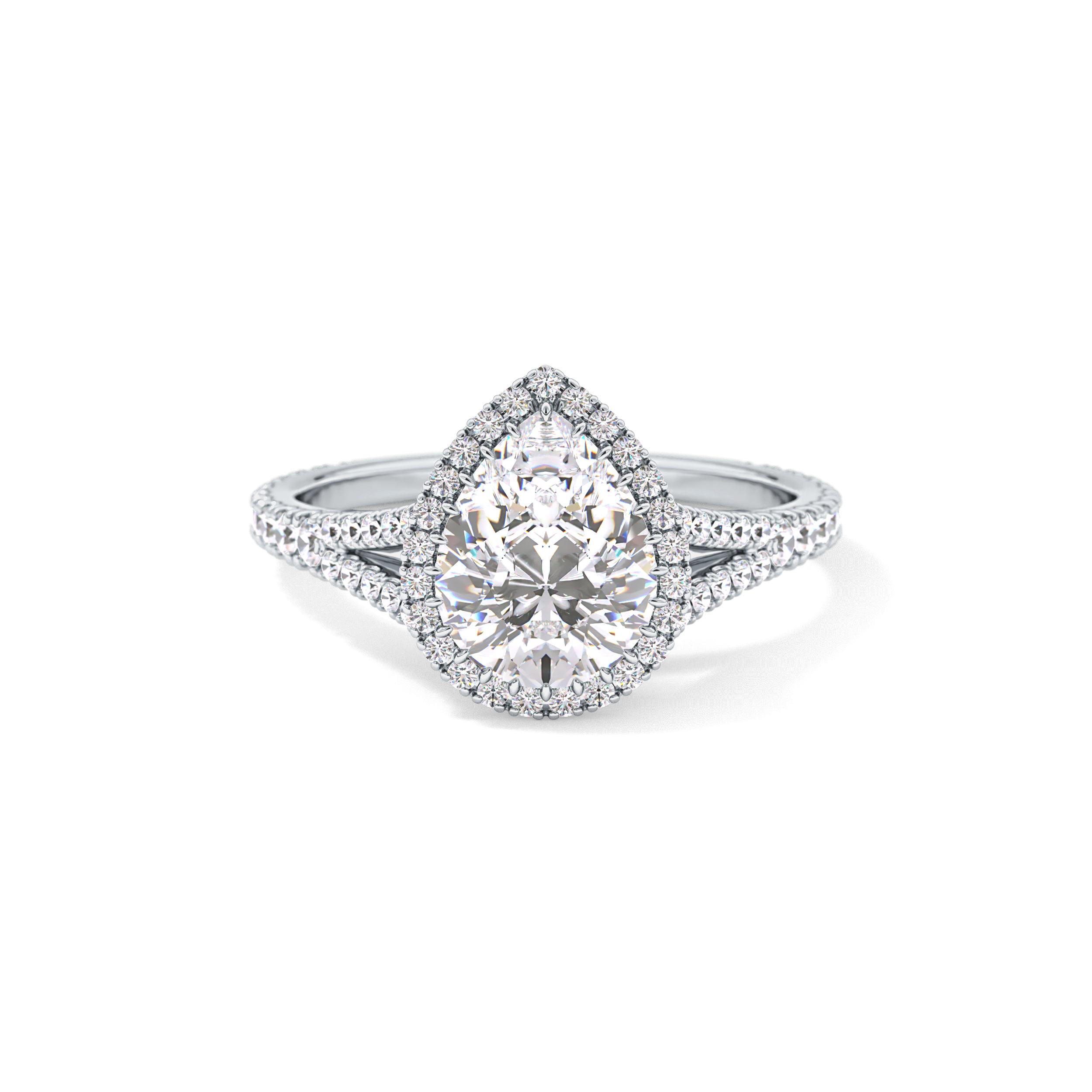 Pear Halo & Pave Split Shank Lab Grown Diamond Engagement Ring