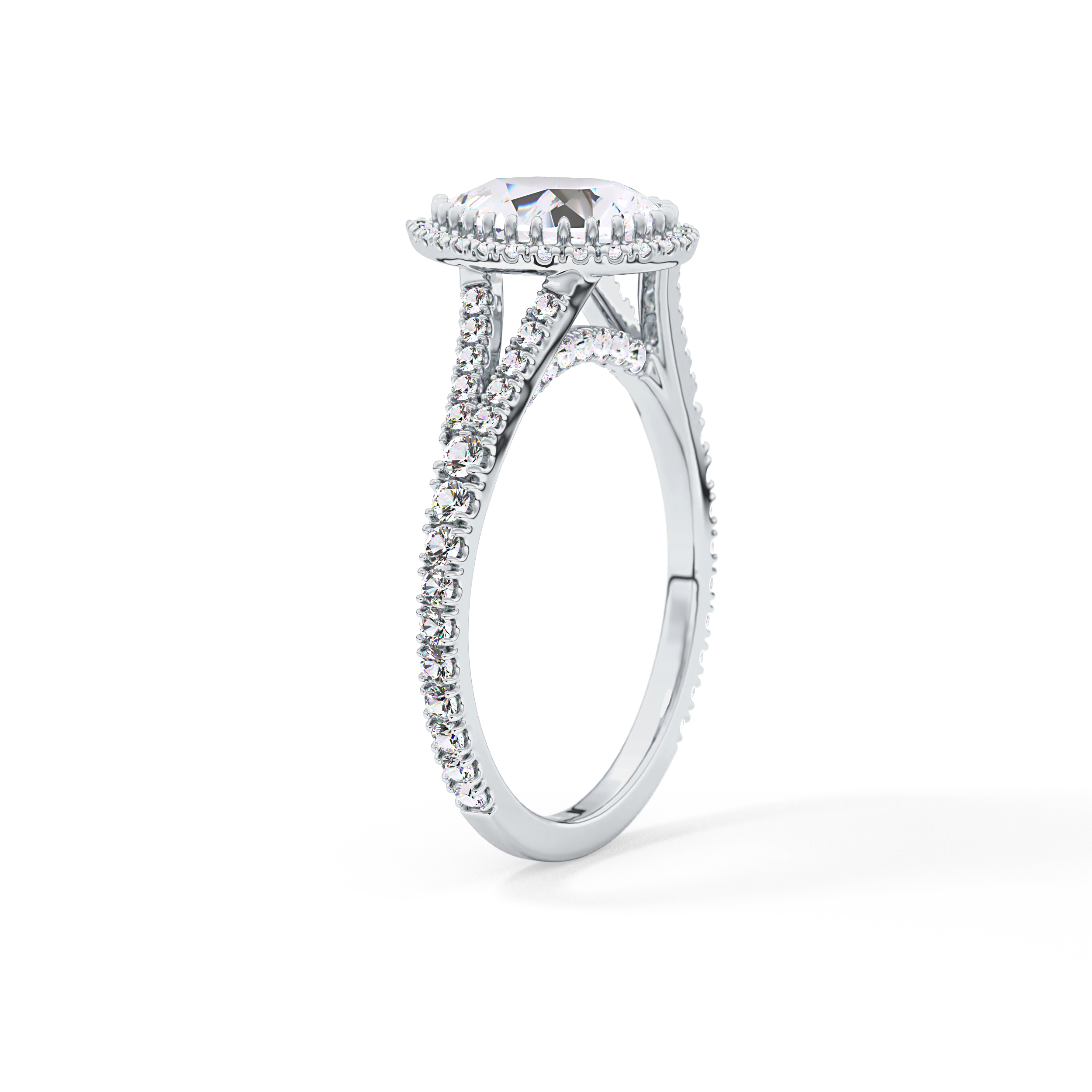 Pear Halo & Pave Split Shank Lab Grown Diamond Engagement Ring