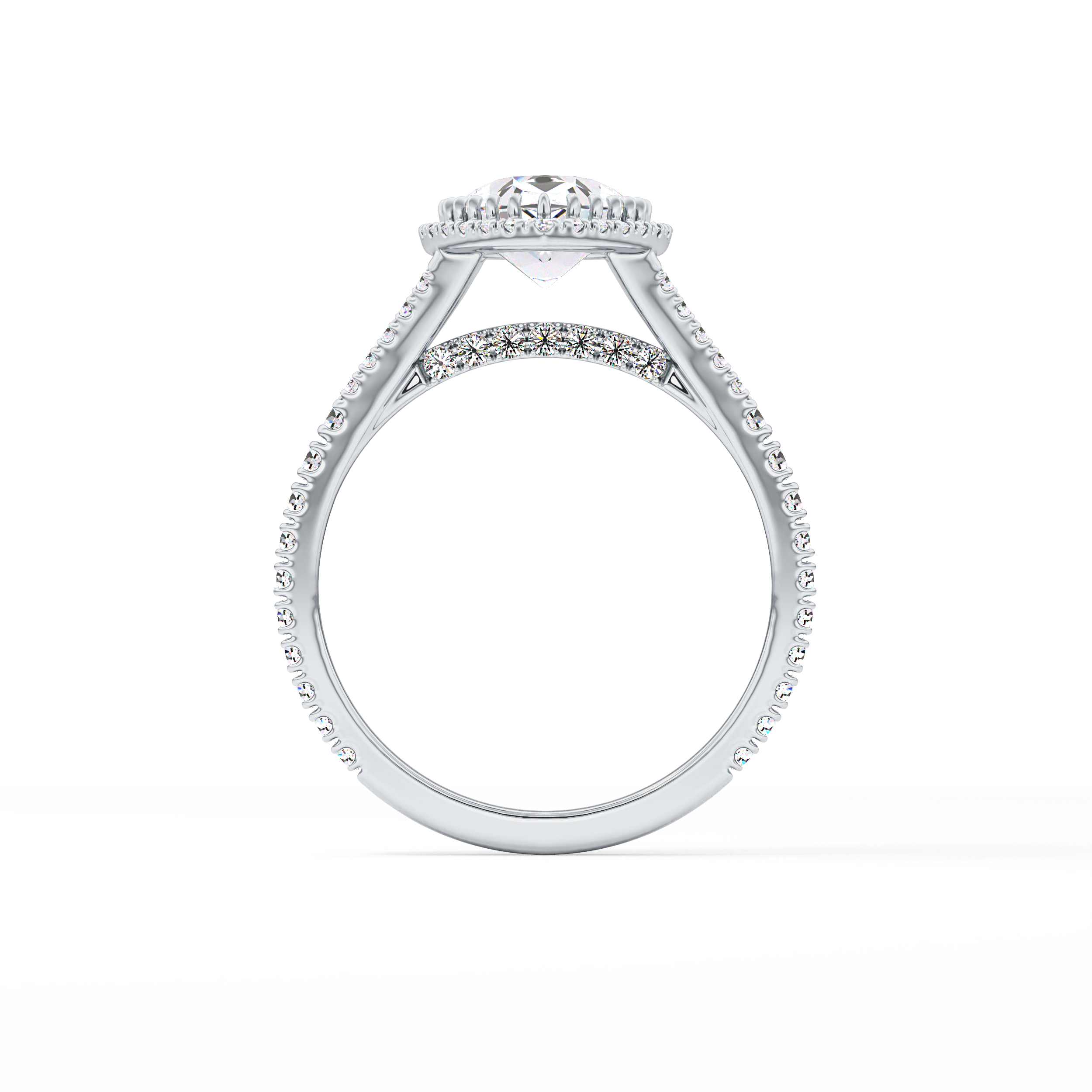 Pear Halo & Pave Split Shank Lab Grown Diamond Engagement Ring