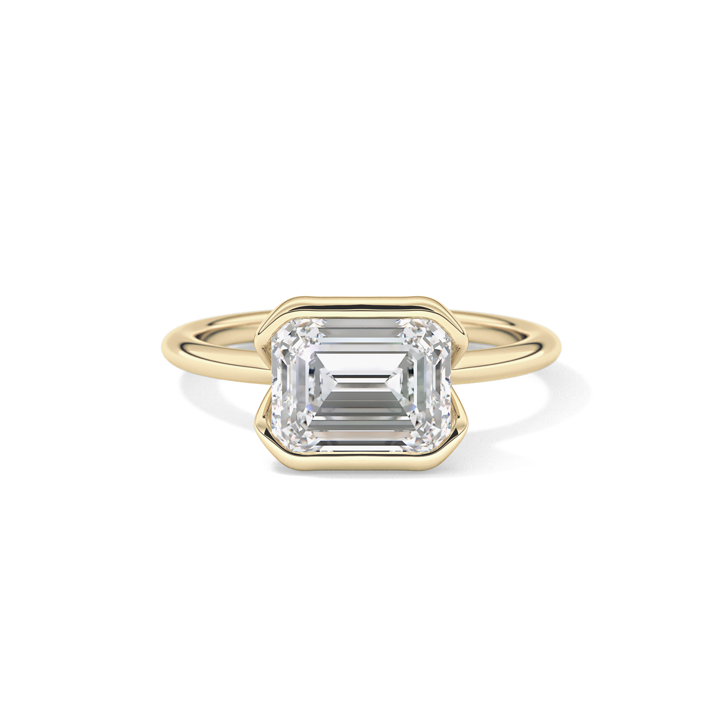 East West Emerald Half Bezel Solitaire Lab Grown Diamond Engagement Ring