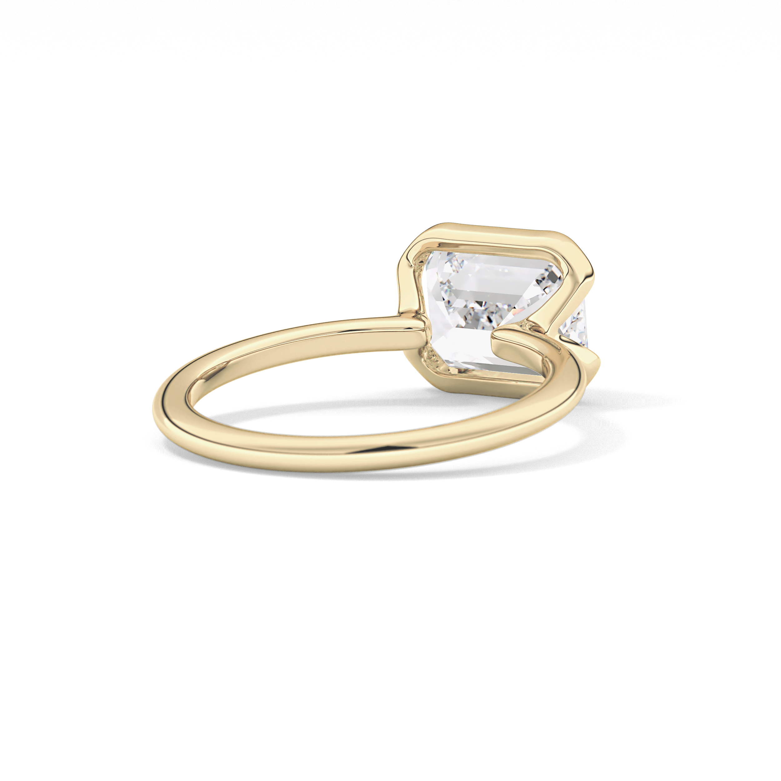 East West Emerald Half Bezel Solitaire Lab Grown Diamond Engagement Ring