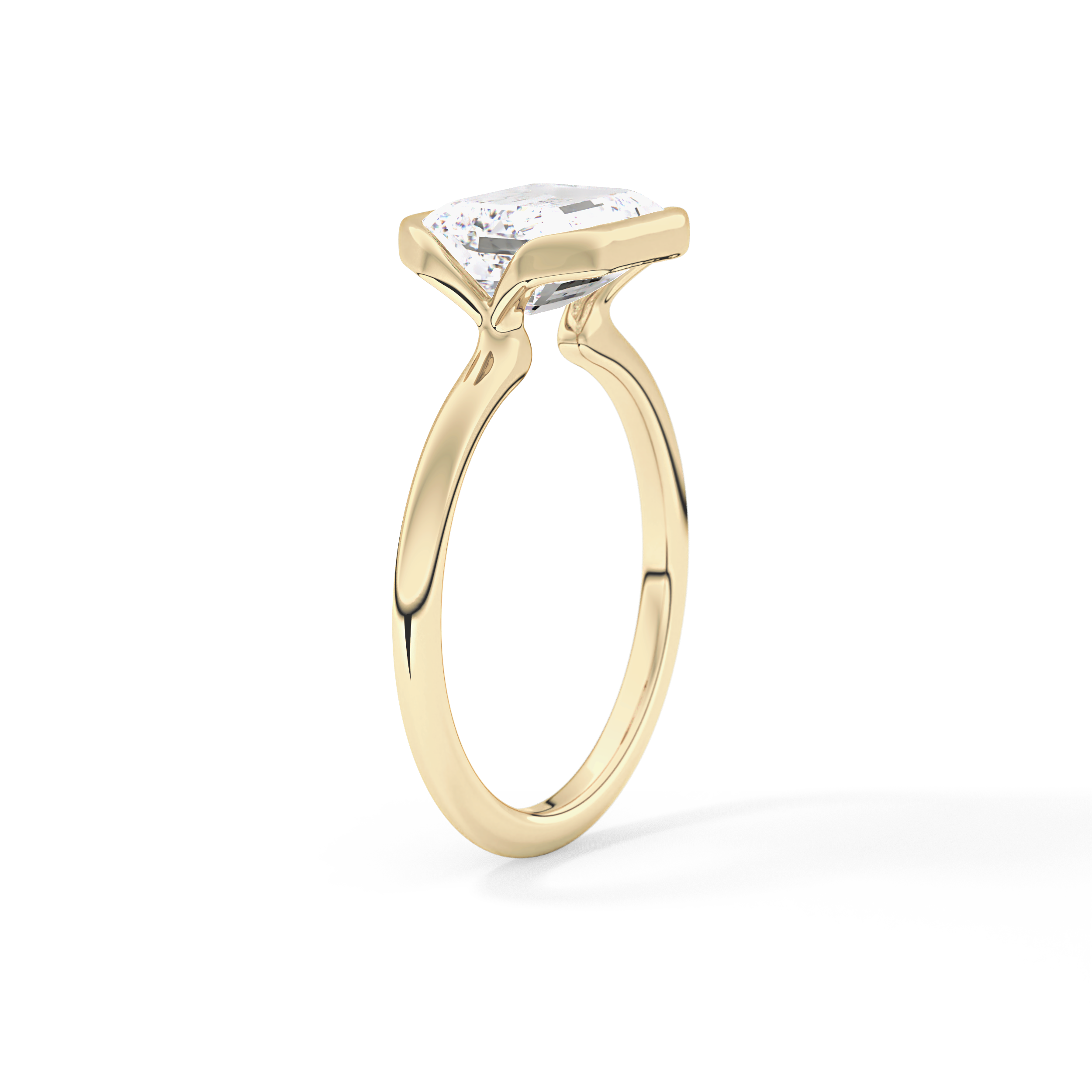 East West Emerald Half Bezel Solitaire Lab Grown Diamond Engagement Ring