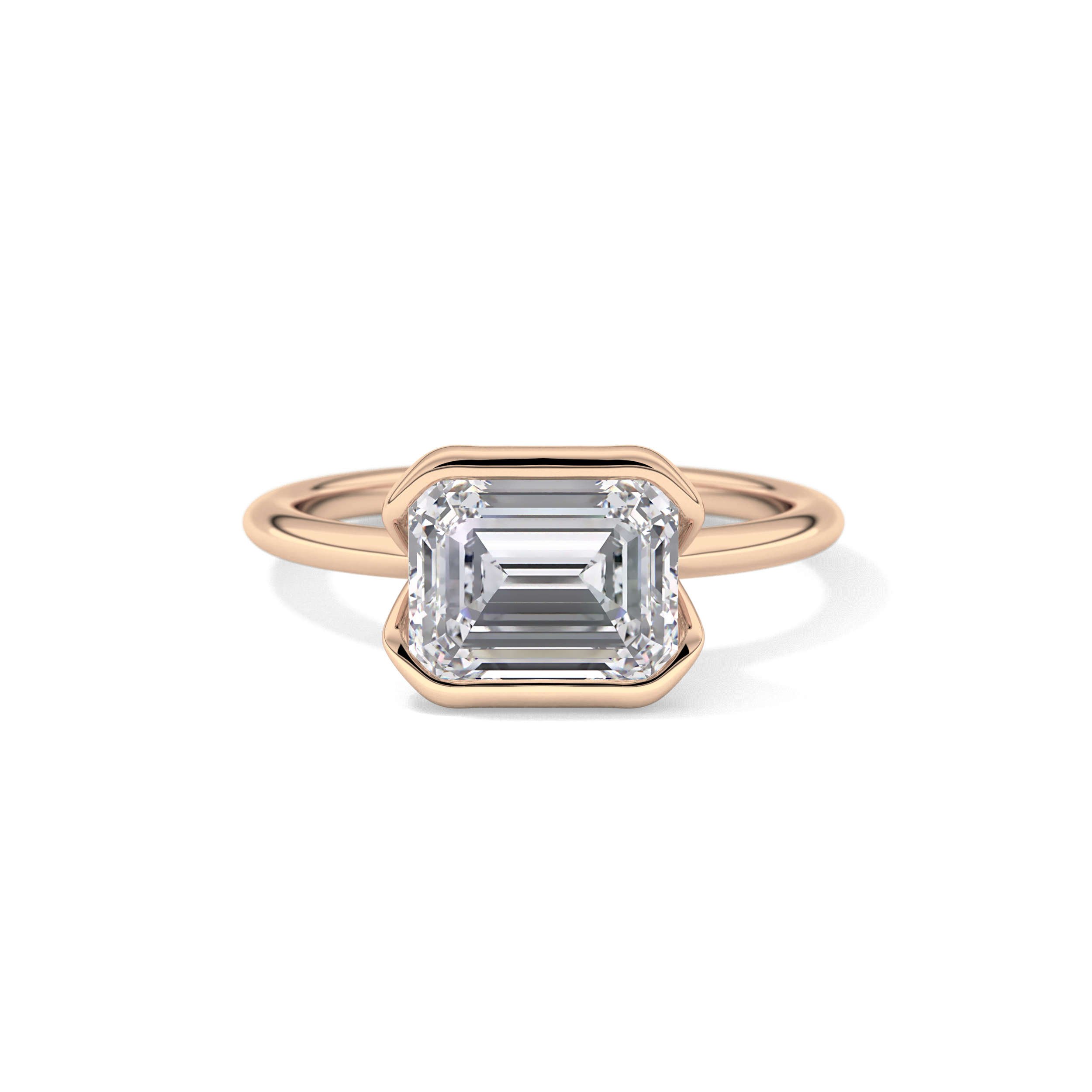 East West Emerald Half Bezel Solitaire Lab Grown Diamond Engagement Ring