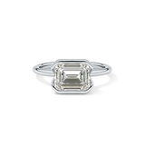 East West Emerald Half Bezel Solitaire Lab Grown Diamond Engagement Ring