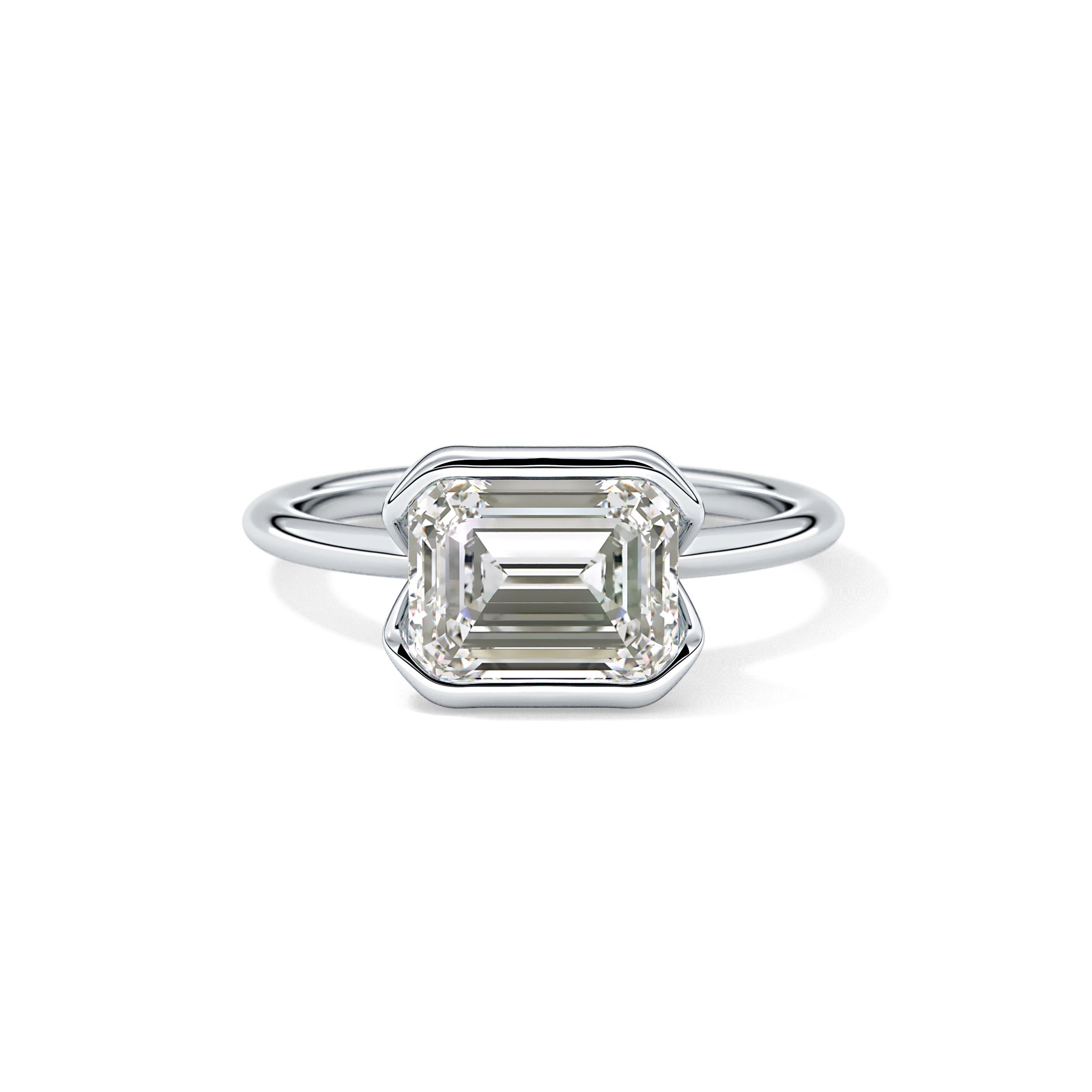 East West Emerald Half Bezel Solitaire Lab Grown Diamond Engagement Ring