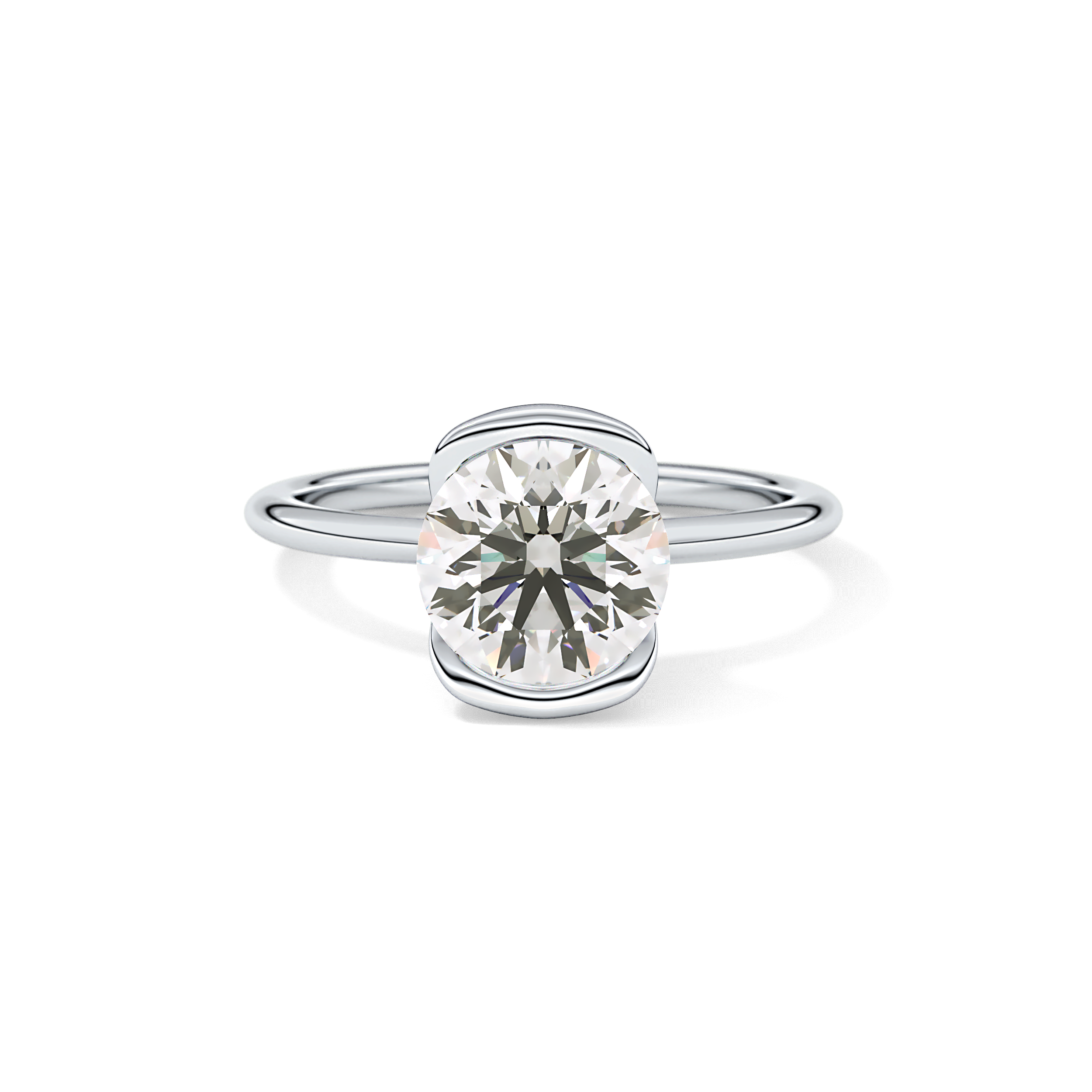 Round Half Bezel Lab Grown Diamond Engagement Ring