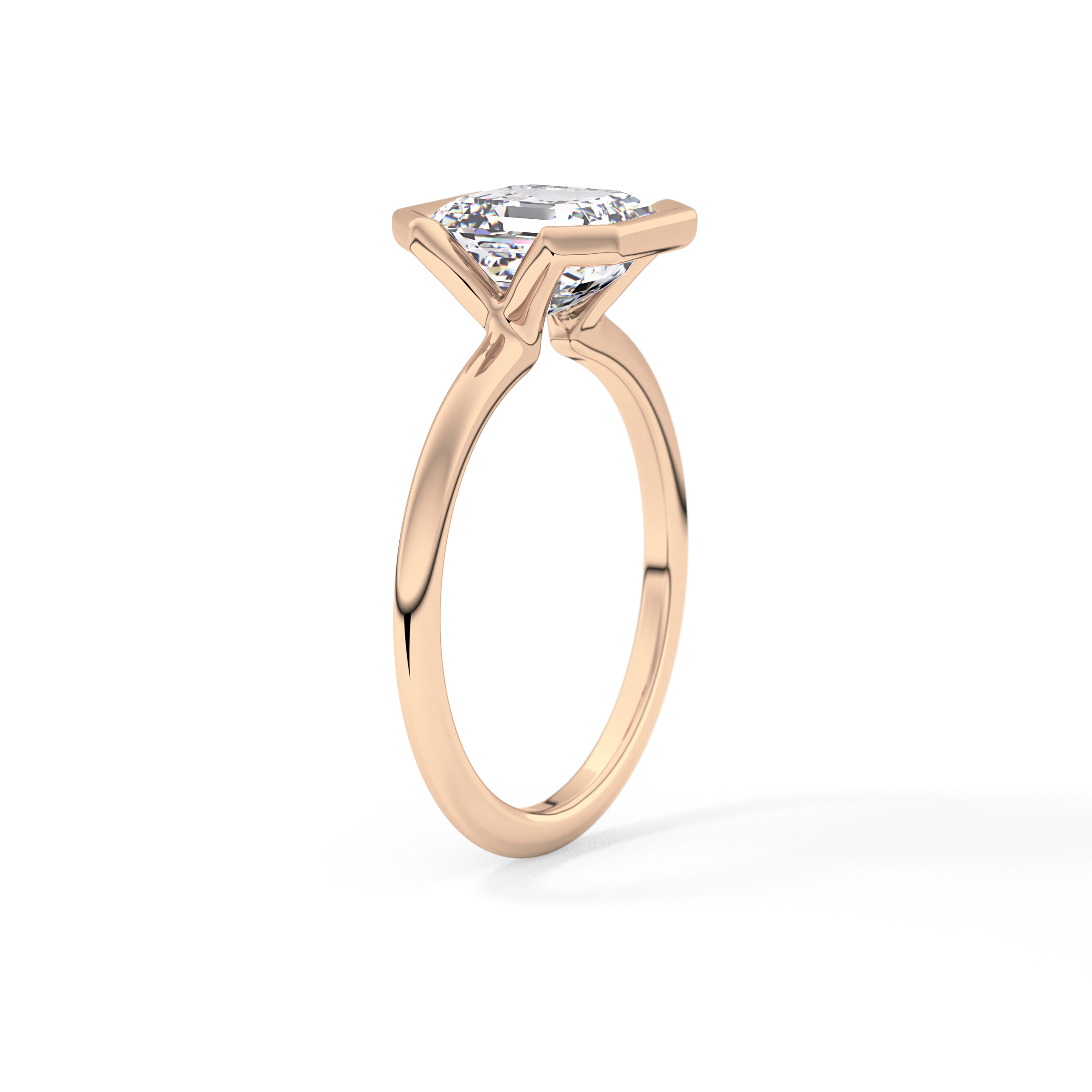 Asscher Half Bezel Lab Grown Diamond Engagement Ring