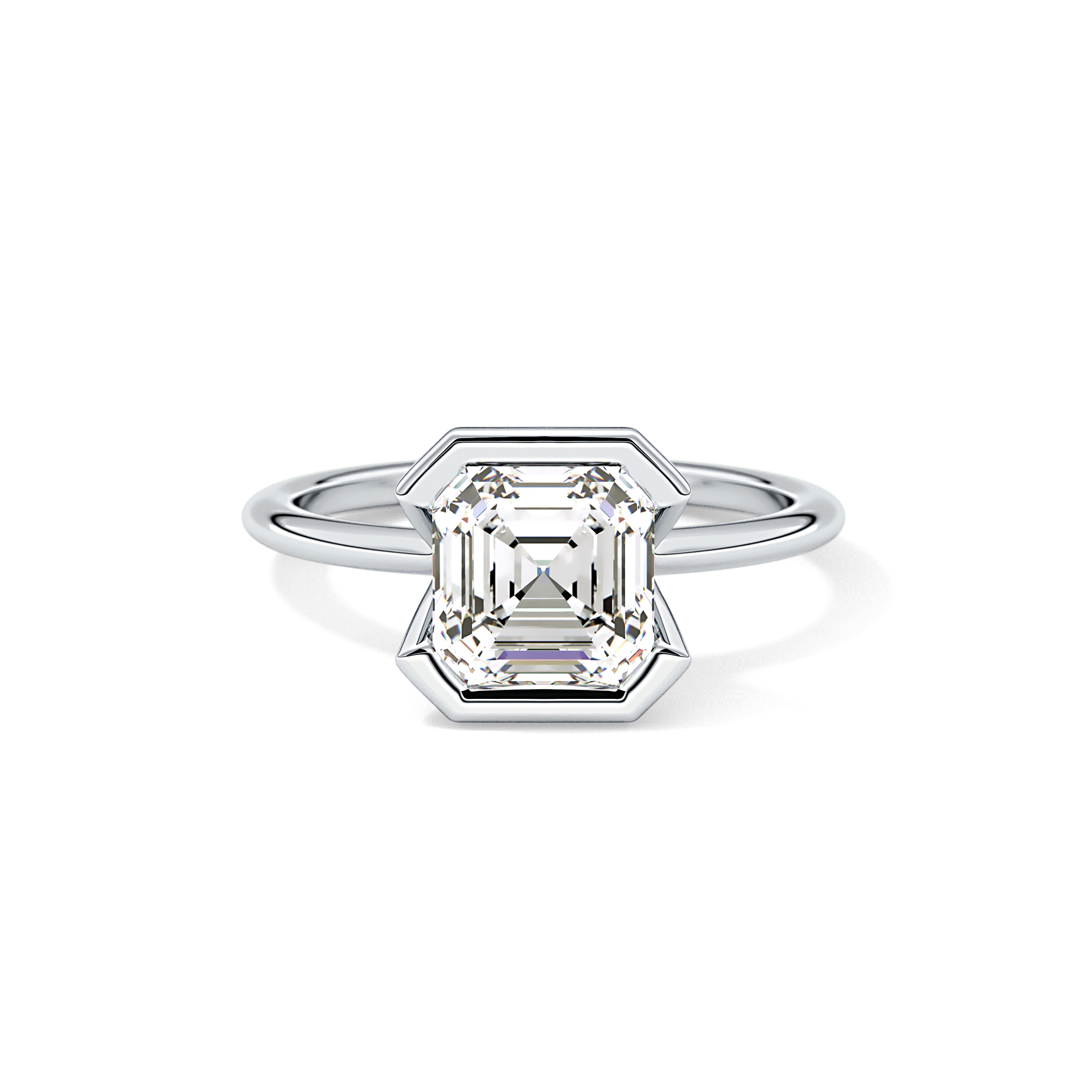 Asscher Half Bezel Lab Grown Diamond Engagement Ring