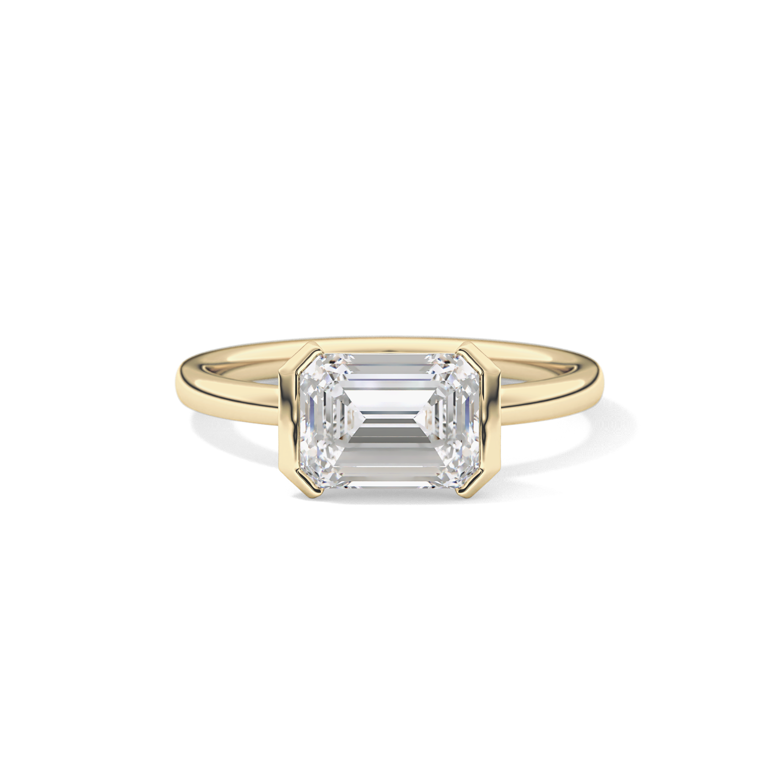 East West Emerald Half Bezel Lab Grown Diamond Engagement Ring