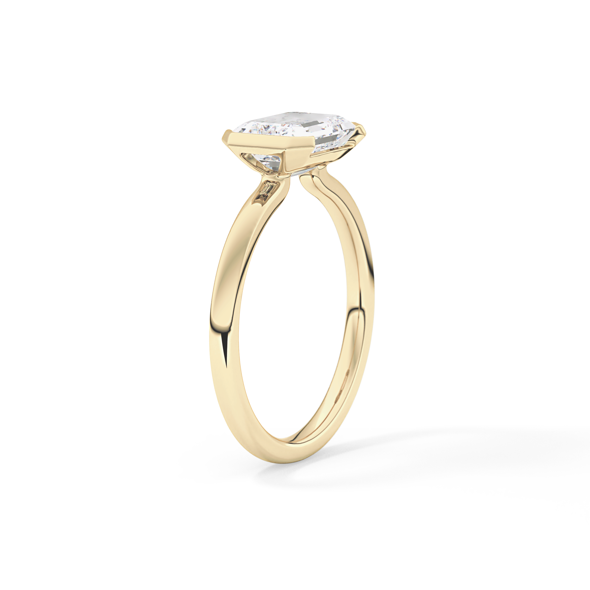 East West Emerald Half Bezel Lab Grown Diamond Engagement Ring