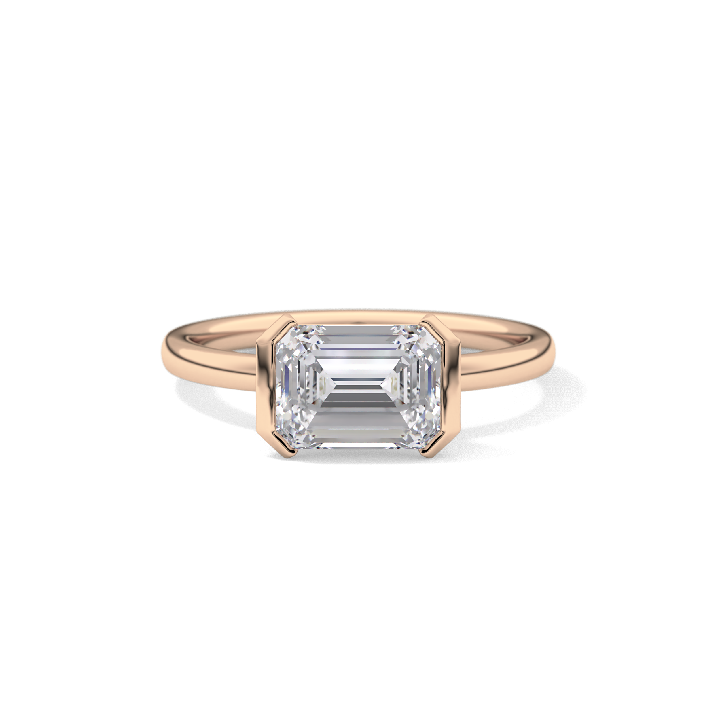 East West Emerald Half Bezel Lab Grown Diamond Engagement Ring