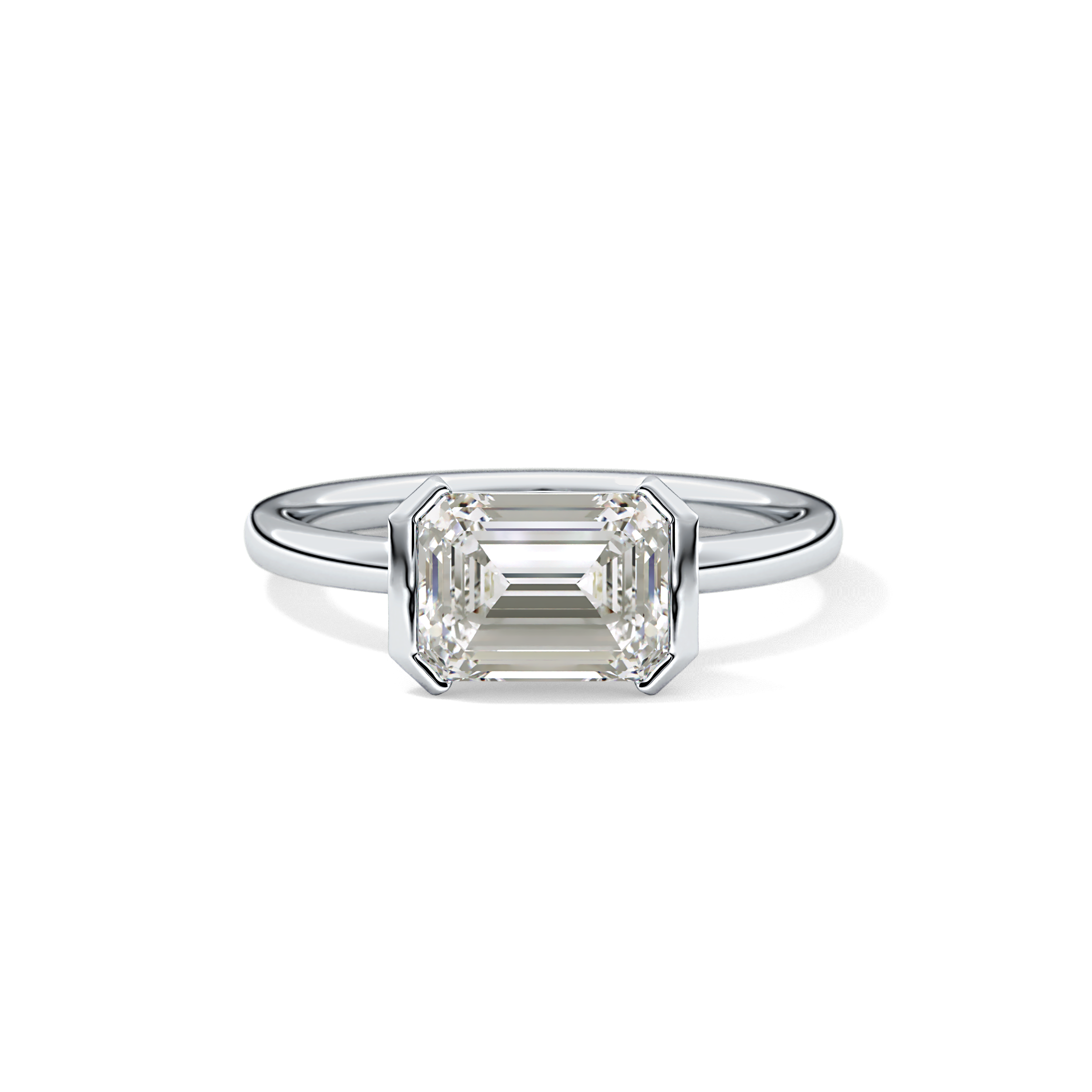 East West Emerald Half Bezel Lab Grown Diamond Engagement Ring