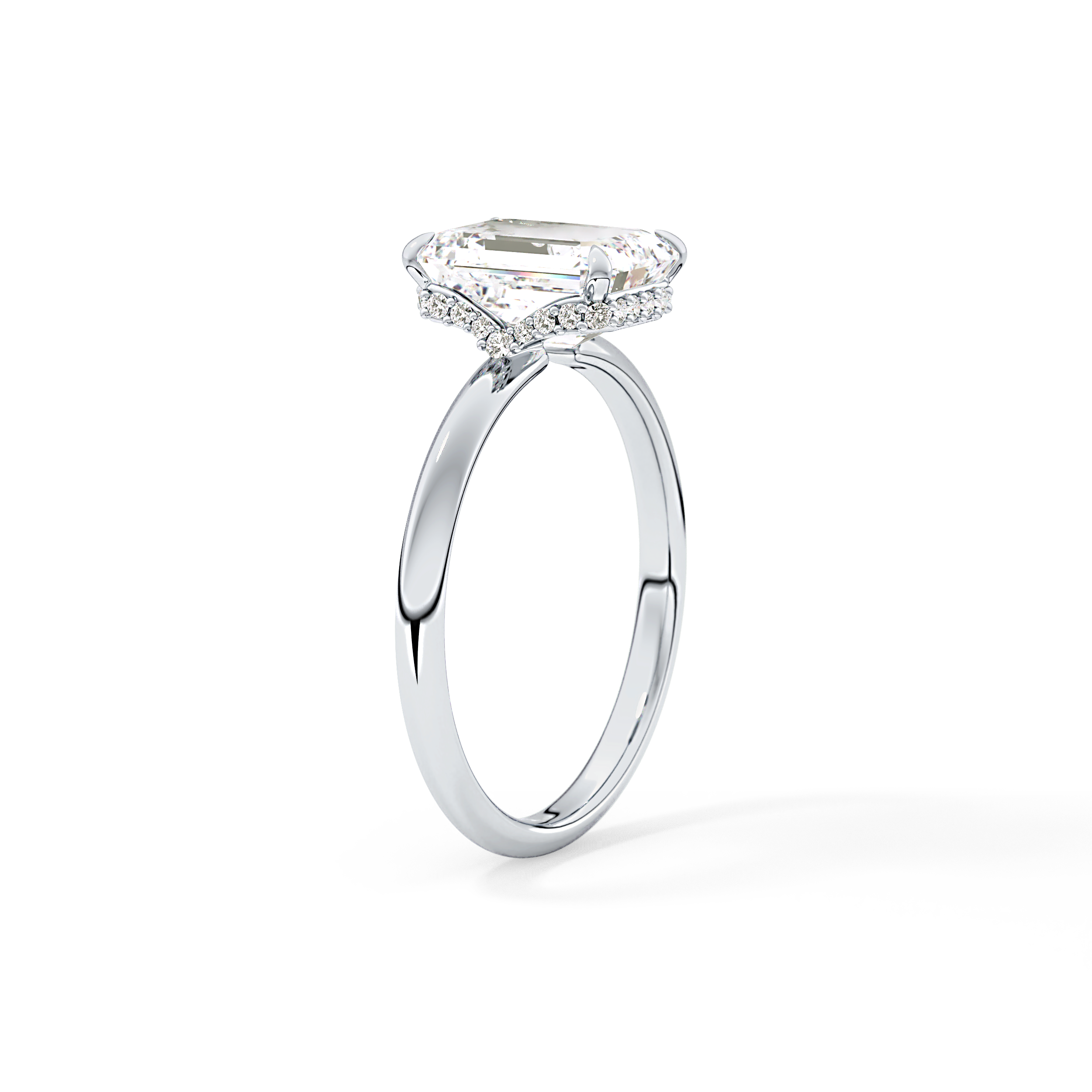 Emerald Hidden Halo Lab Grown Diamond Engagement Ring