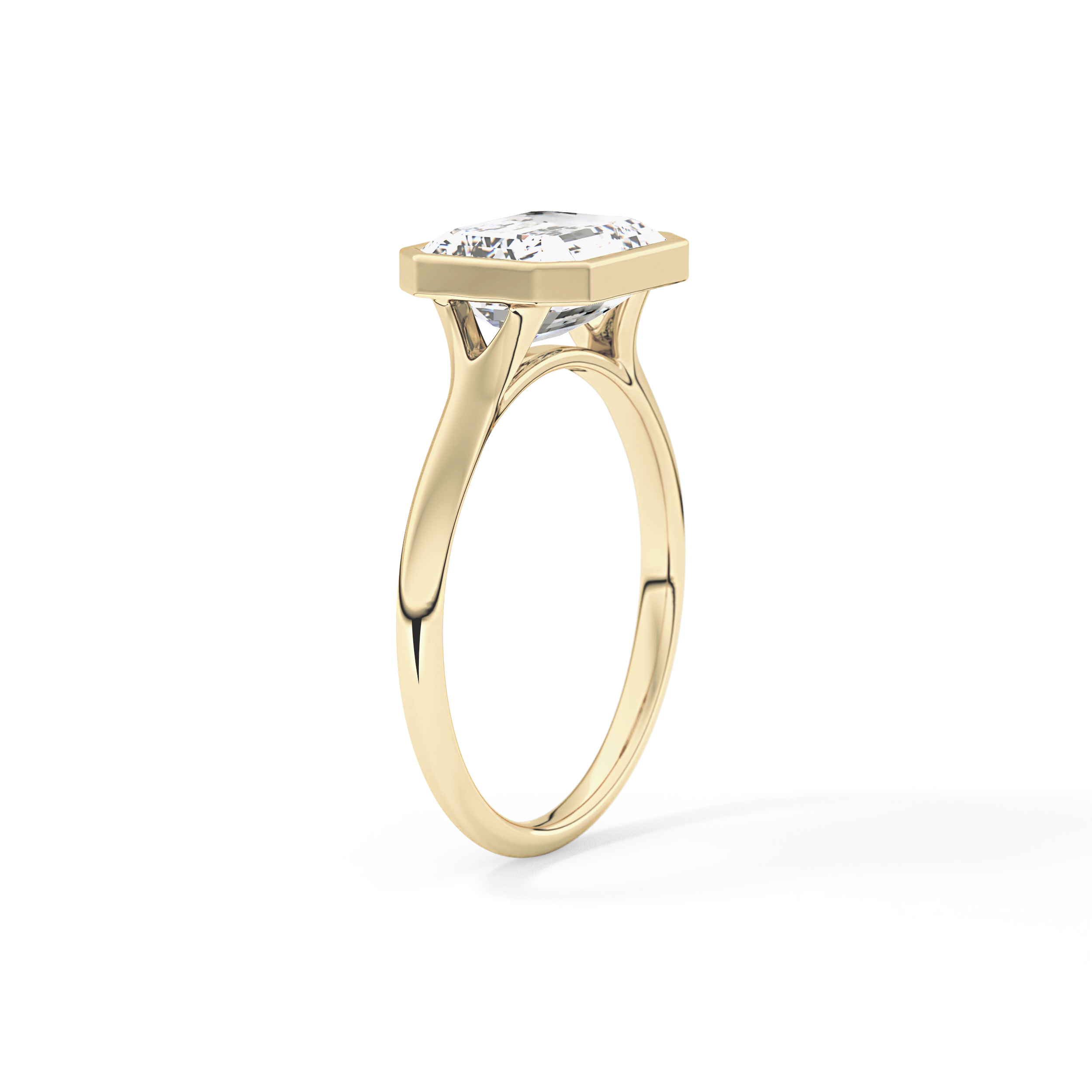 East West Emerald Bezel Lab Grown Diamond Engagement Ring