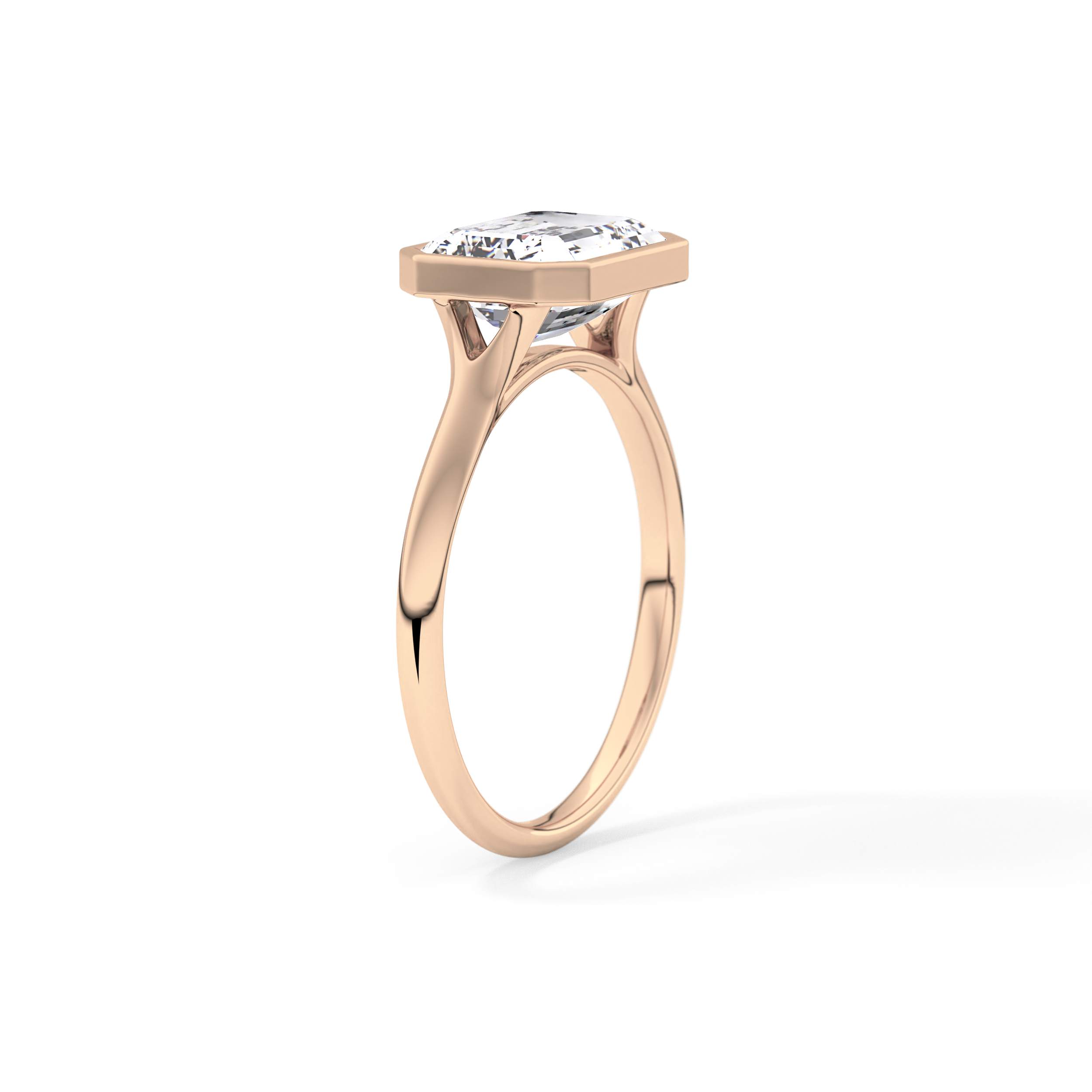 East West Emerald Bezel Lab Grown Diamond Engagement Ring