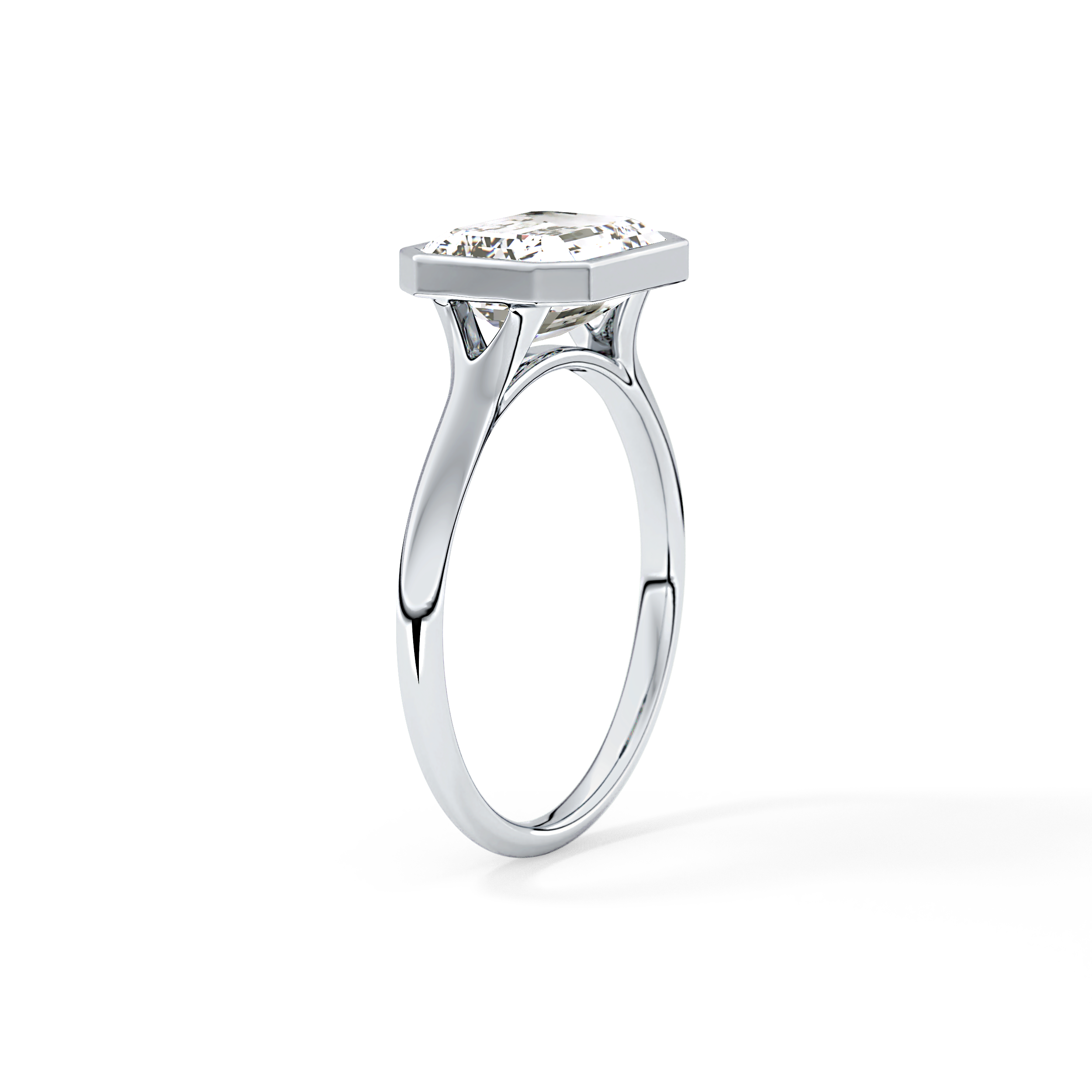 East West Emerald Bezel Lab Grown Diamond Engagement Ring