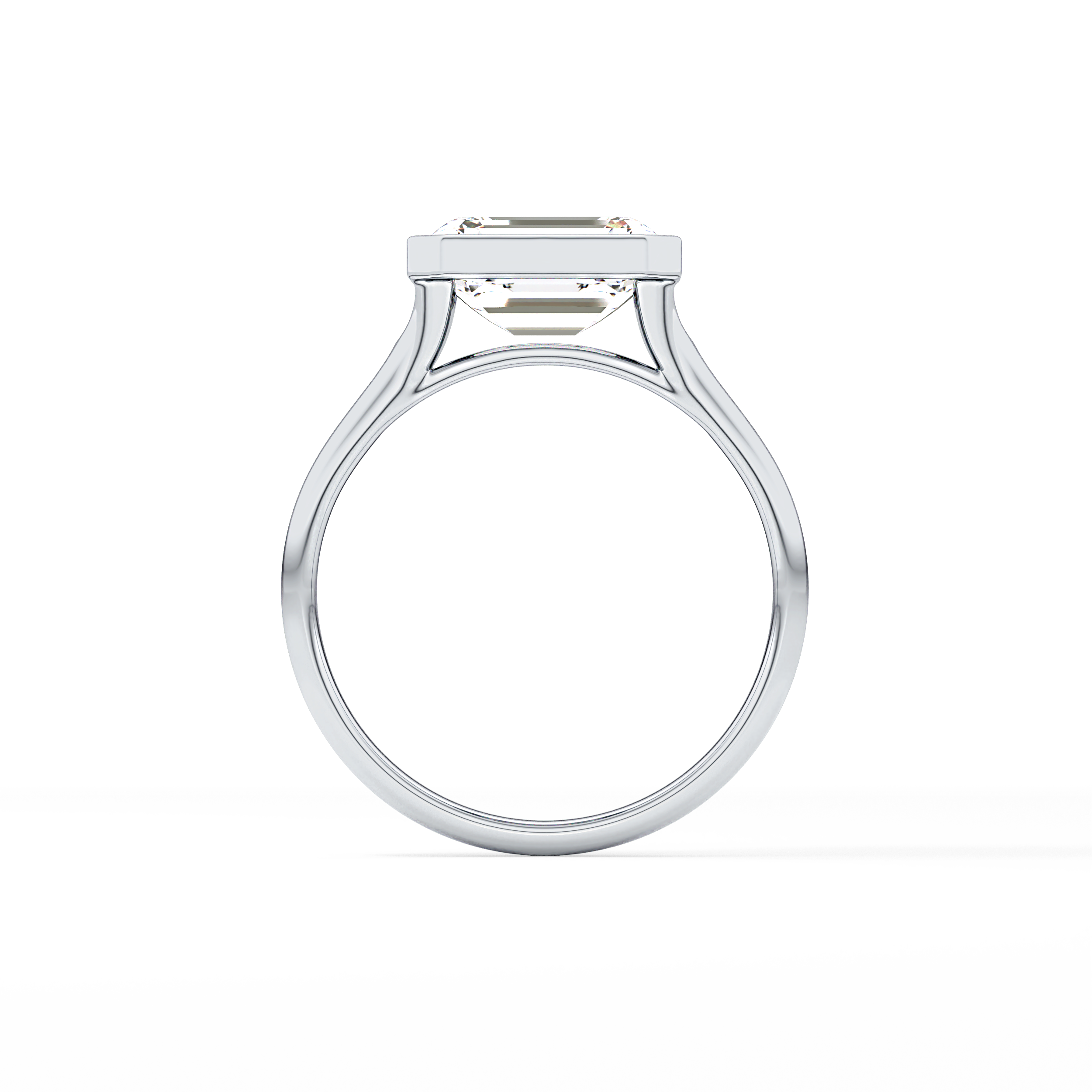 East West Emerald Bezel Lab Grown Diamond Engagement Ring