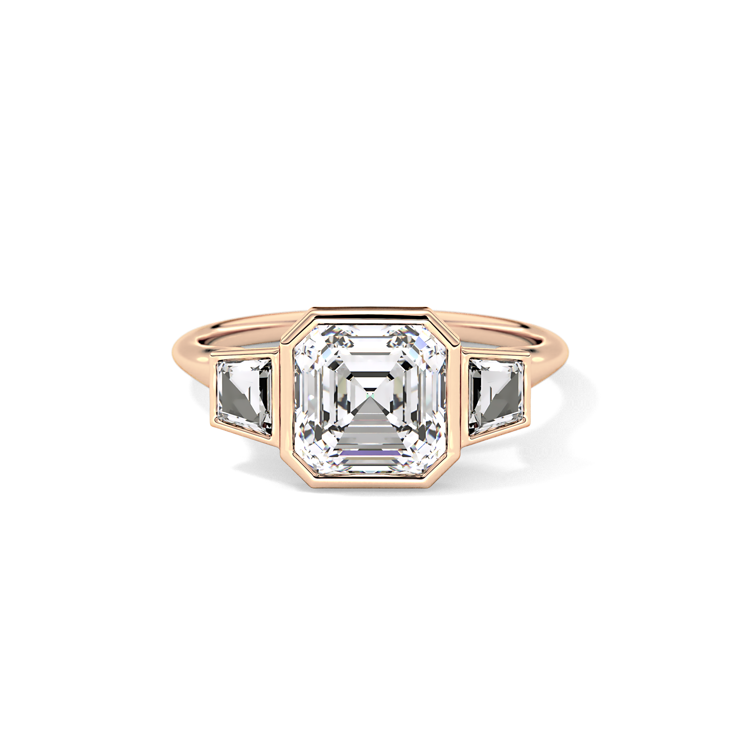 Asscher Three Stone Lab Grown Diamond Engagement Ring