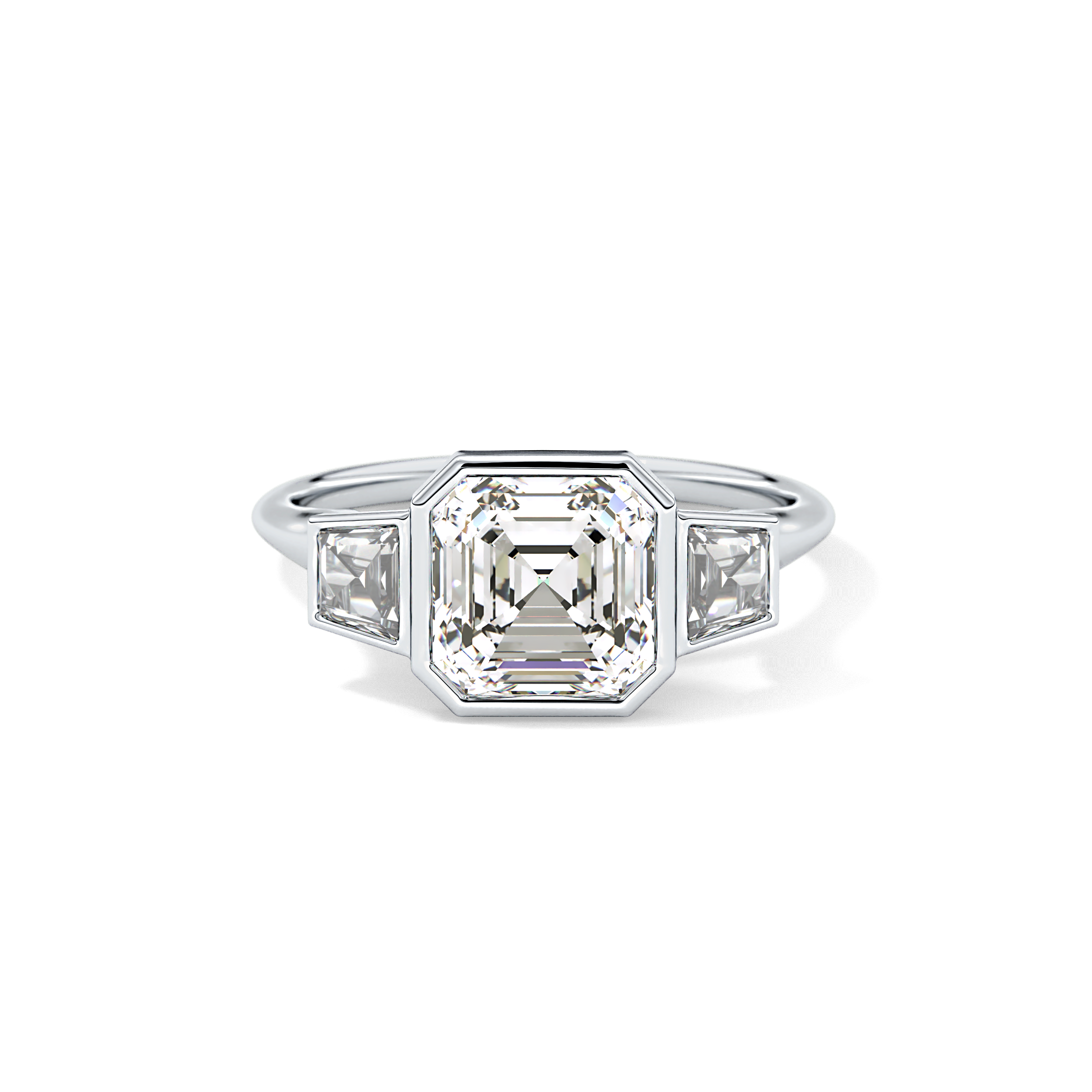 Asscher Three Stone Lab Grown Diamond Engagement Ring