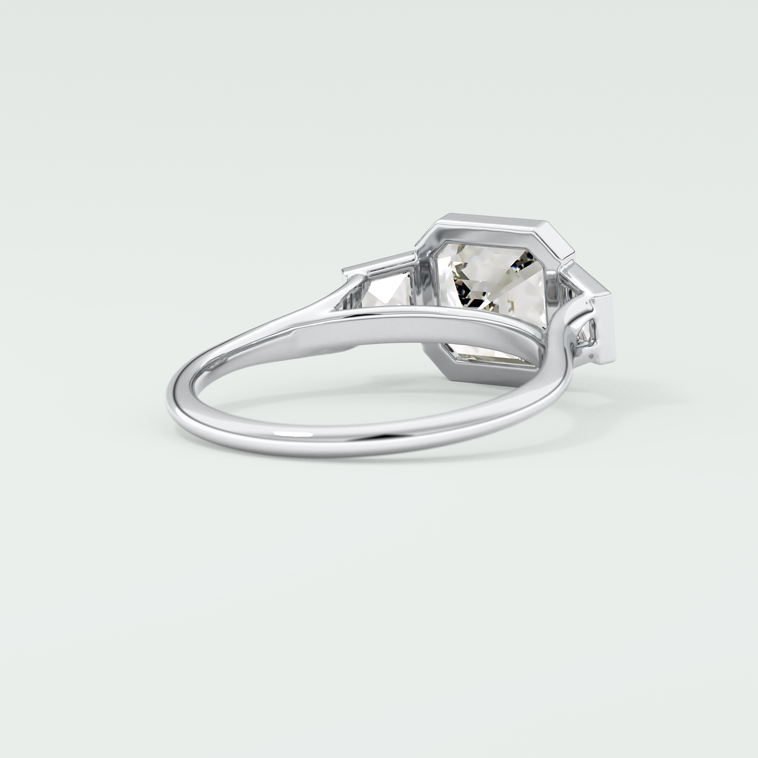 Asscher Three Stone Lab Grown Diamond Engagement Ring