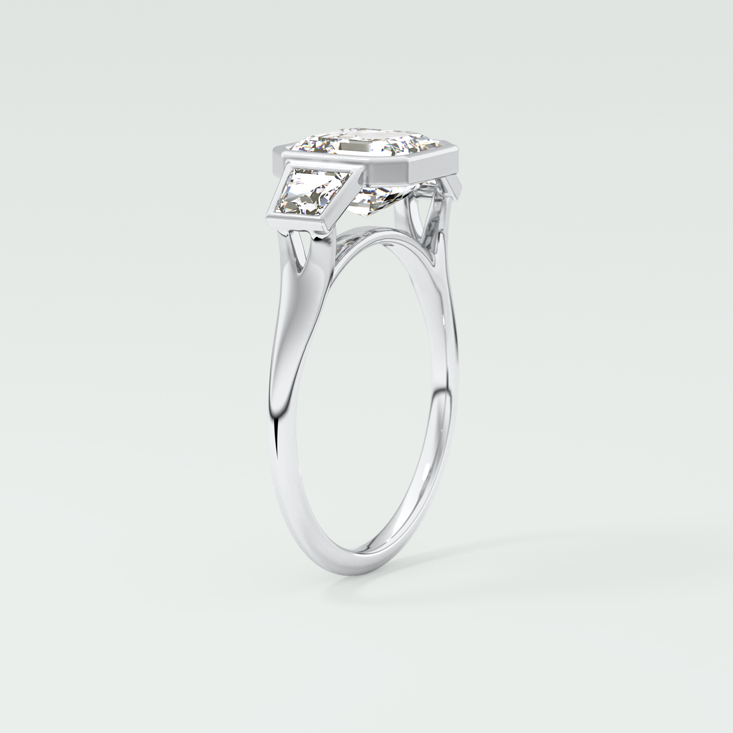 Asscher Three Stone Lab Grown Diamond Engagement Ring